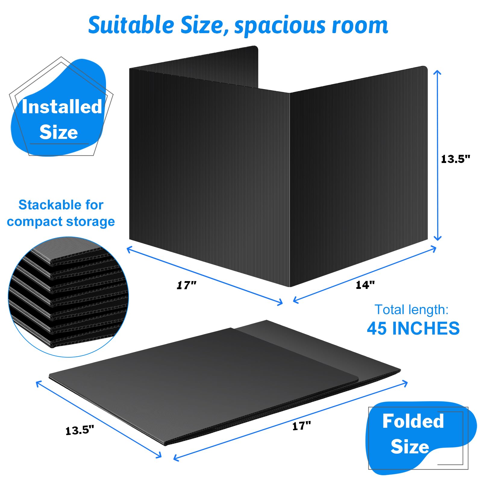 Black 4-Pack Desk Dividers for Students, Waterproof Durable Plastic Study Carrel Dividers, Easy to Clean, Privacy Classroom Shield Folder Boards for Student Desk