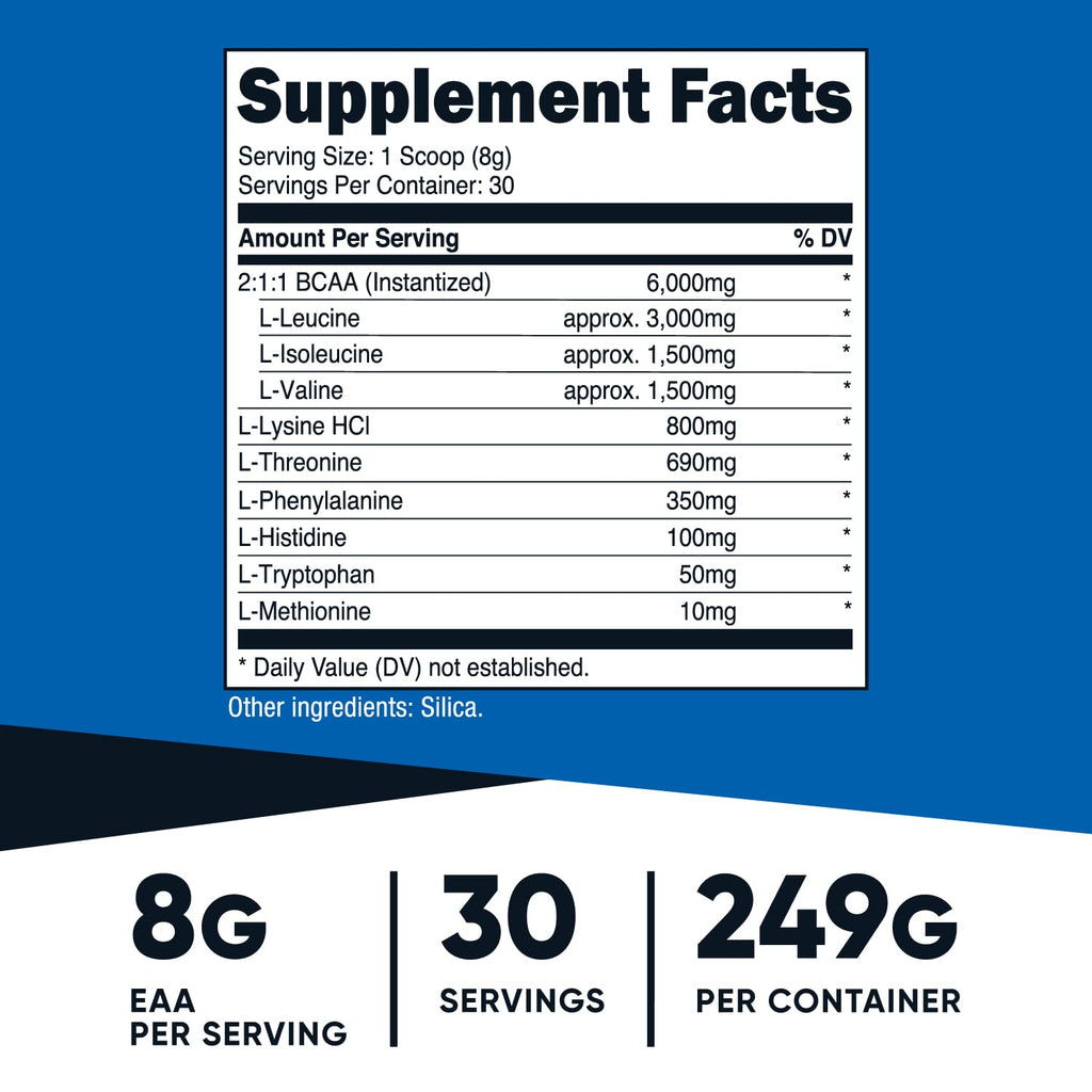 Nutricost EAA Powder 30 Servings (Blue Raspberry) - Essential Amino Acids - Non-GMO, Gluten Free, Vegetarian Friendly