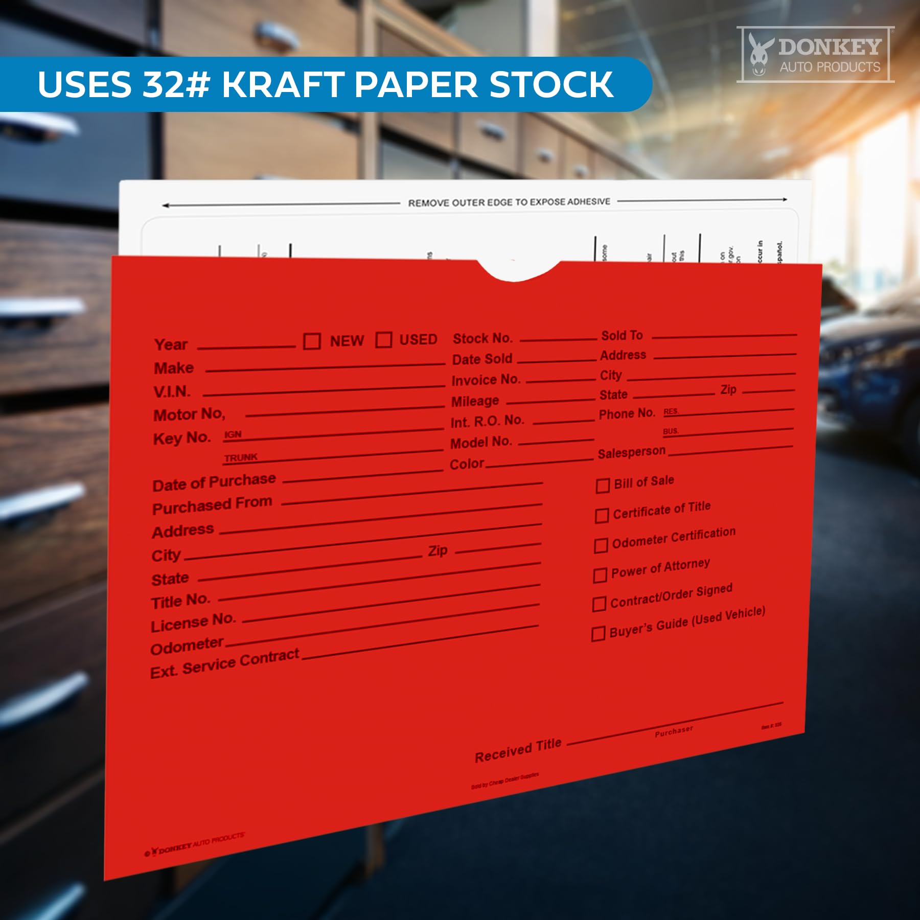 Printed Vehicle Deal Envelopes 9x12 Deal Jackets (100 shrink wrapped) (Blue)