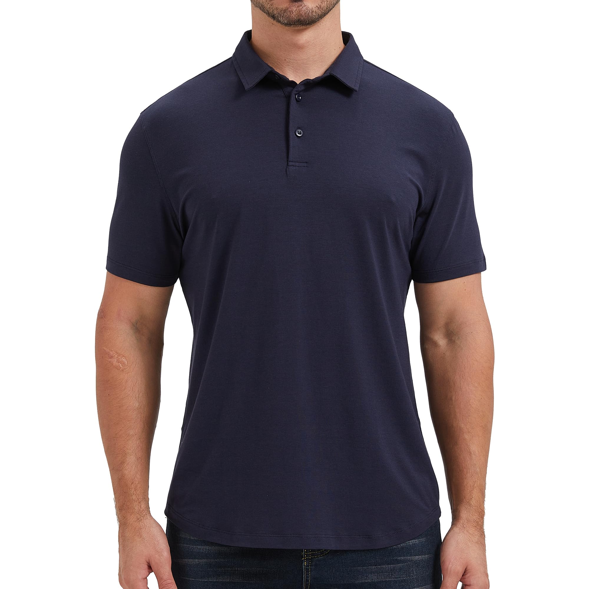 netdraw Mens Lightweight Bamboo Viscose Polo Ultra Soft Curved Hem UPF 50+ Casual Collared Golf Shirt