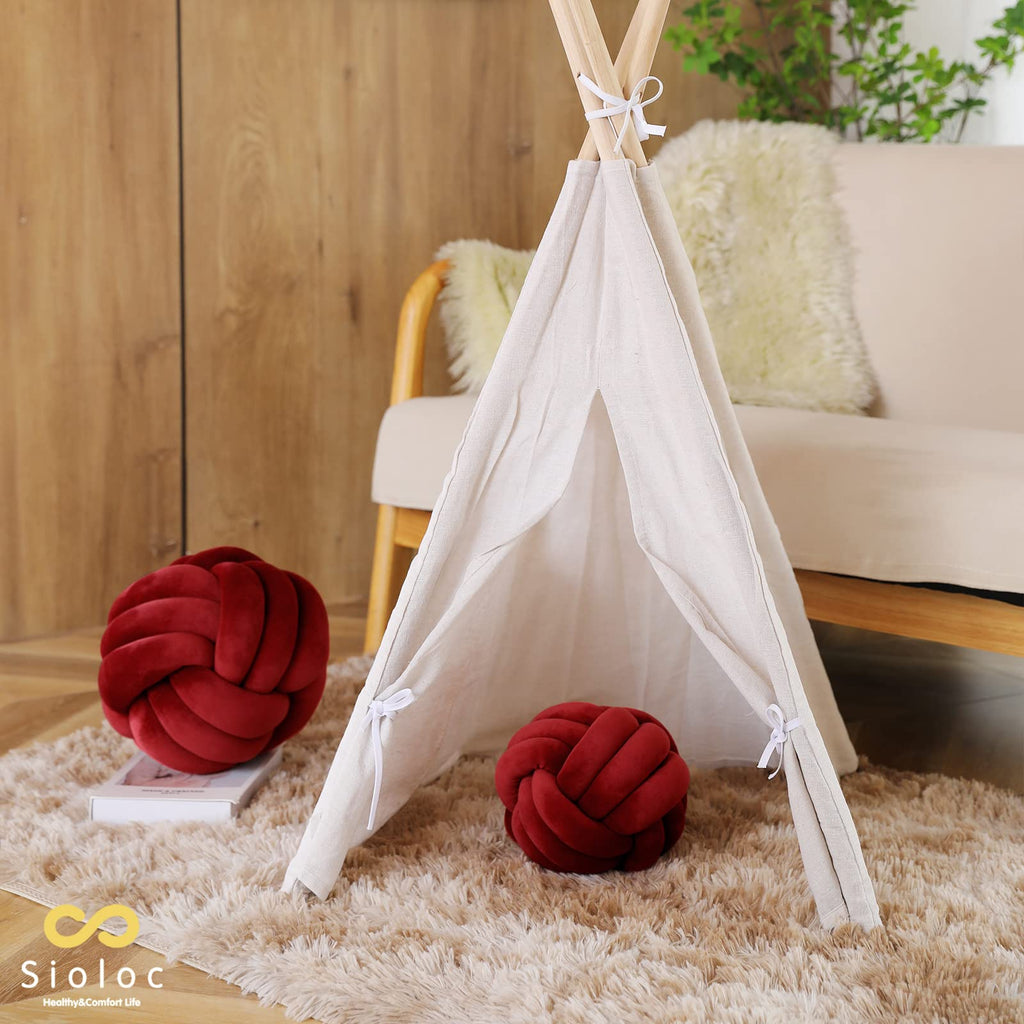 Sioloc Soft Knot Ball Pillows,Round Throw Pillow Cushion Home Decoration Plush Pillow,Throw Knotted Pillow Handmade Round Pillow（7.8inches,Beige）