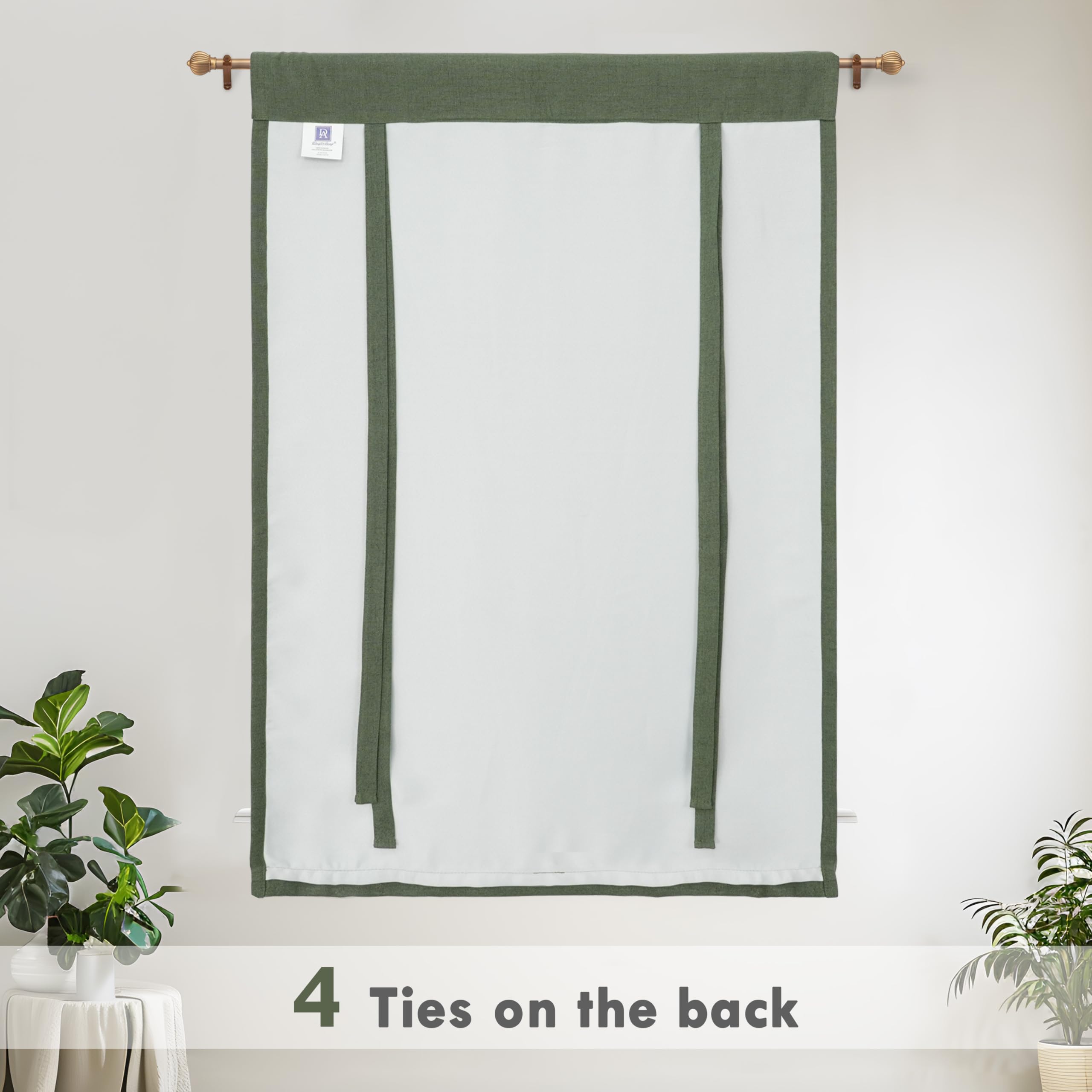 DriftAway Double Layer Linen Blackout Tie Up Curtains Thermal Insulated Fully Lined Balloon Roman Shade Bathroom Window Adjustable Rod Pocket for Small Window 25 Inch by 47 Inch Beige