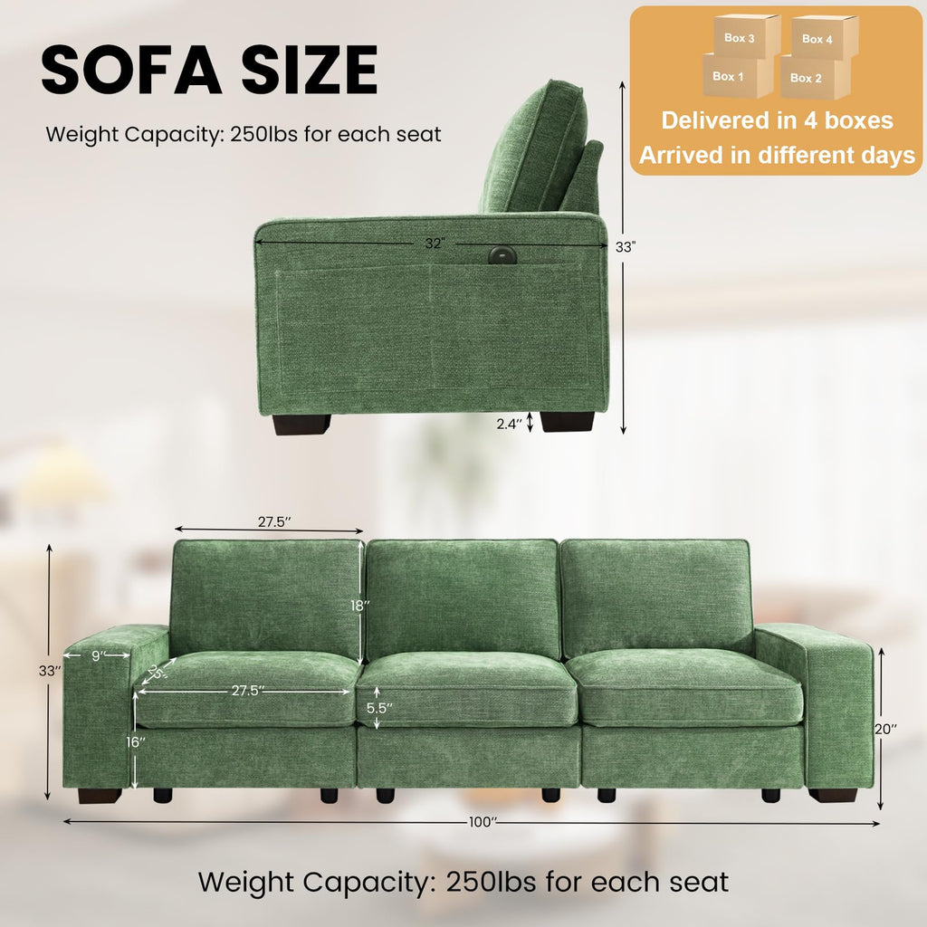TEKAMON 100" Modular Sectional Sofa with Seats Storage, L Shaped Couch with Movable Ottoman for Living Room, Couch with Chaise, Solid Wood Frame, Spring Cushions, USB Port, Removable Covers, Beige