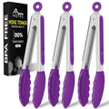 Hotec Mini Silicone Kitchen Tongs for Cooking - 7-Inch Small Serving Tongs with Silicone Tips, Set of 3 (Black)