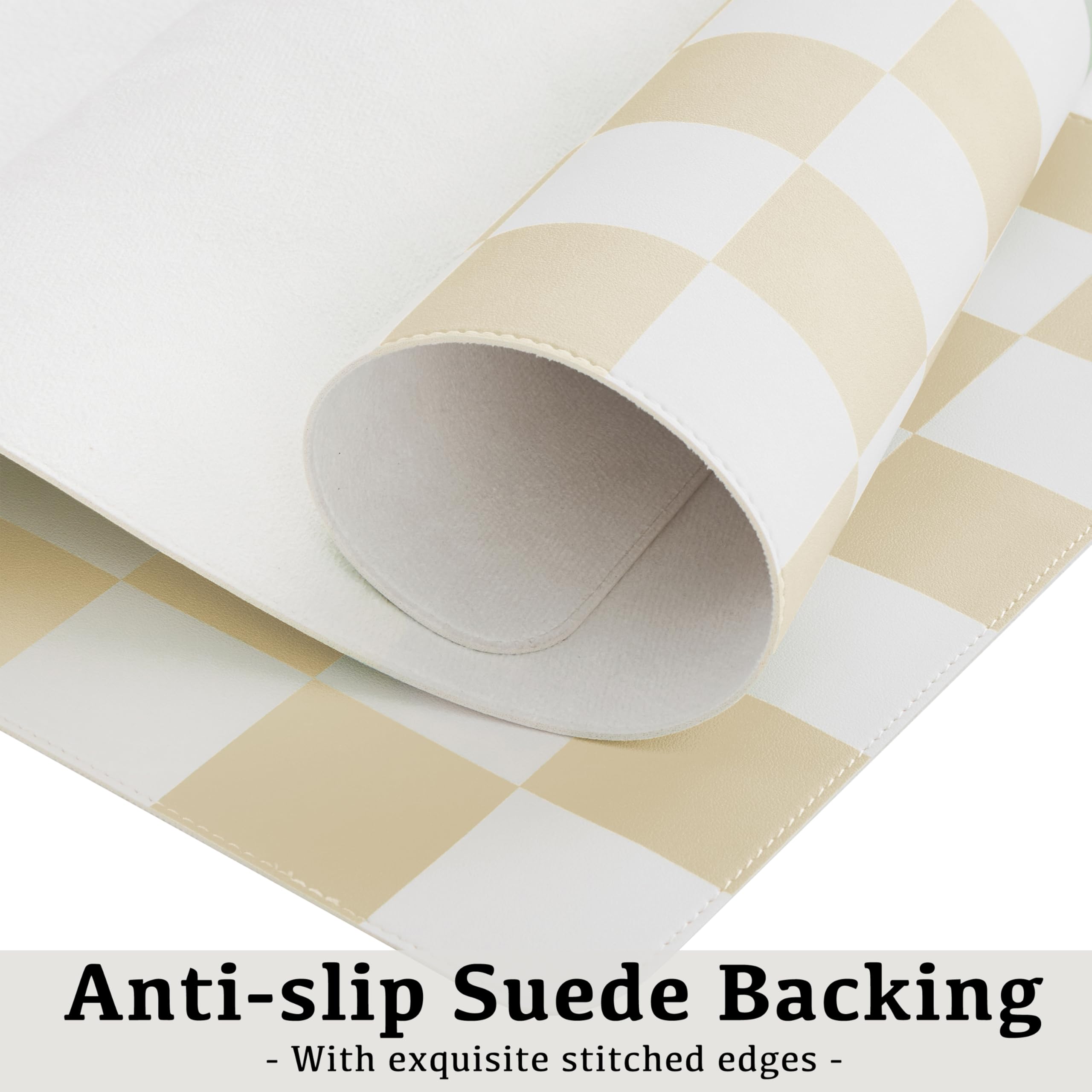 Ohocut Checkered Desk Mat, Large Cute Aesthetic Retro PU Leather Computer Laptop Desk Mat, Non-Slip Waterproof Mouse Keyboard Pad, Desk Writing Mat for Work/Home (Beige, 23.6" x 13.7")