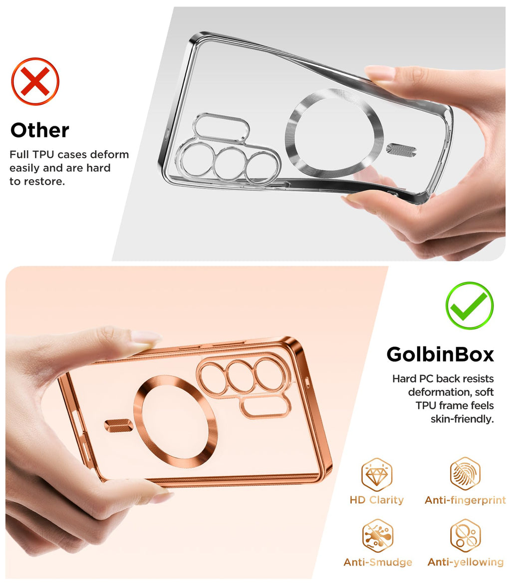 Magnetic Case Compatible with Samsung Galaxy S25 Ultra,Compatible with MagSafe,[Full Camera Protection][Screen Protector] Shockproof Plating Clear Phone Cover for Galaxy S25 Ultra(Black/Clear)
