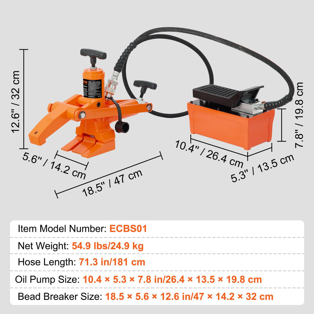 VEVOR Hydraulic Bead Breaker, 10000 PSI Tire Bead Breaker with Metal Foot Pump, Heavy-Duty Steel Bead Breaker Tool for Tractors, Trucks, Buses, Lawn Mowers, ATVs