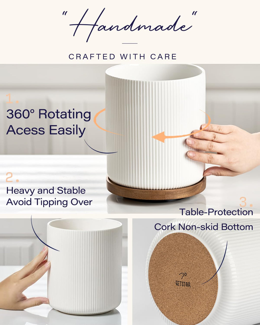 getstar Extra Large Rotating Utensil Holder for Kitchen Counter, 7.2" Ceramic Utensils Crocks Set for Countertop Large & Small Utensil Organizer for Spatula Farmhouse Kitchen Decor