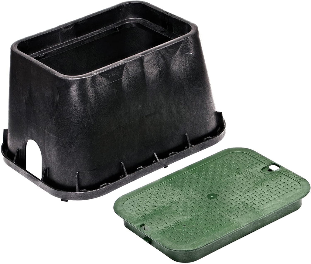 NDS 117BC* 15 in. X 22 in. Rectangular Jumbo Valve Box and Cover, 12 in. Height, Irrigation Control Valve Lettering, Black Box, Green Overlapping Cover, Black/Green