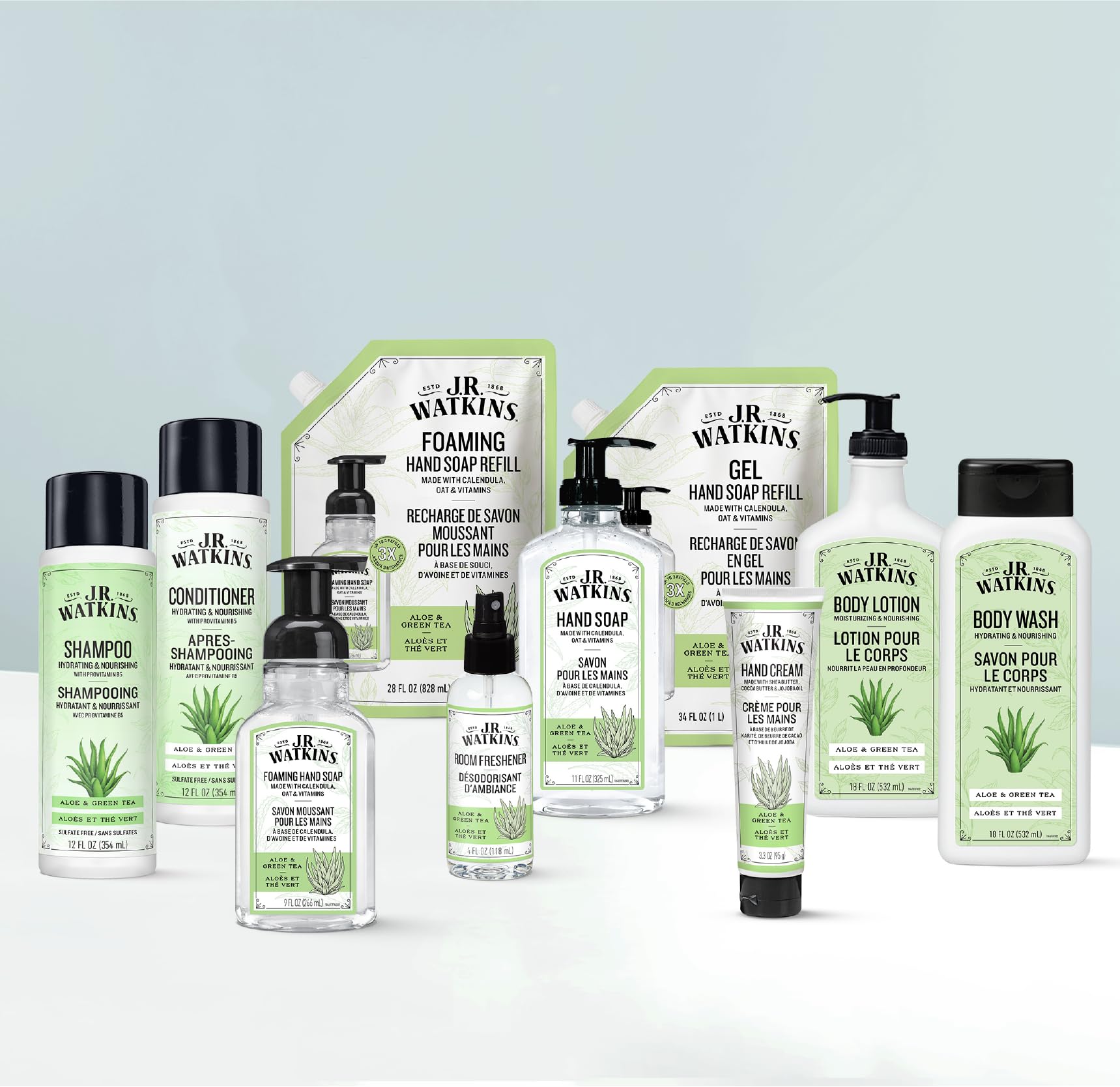 J.R. Watkins Gel Hand Soap Refill, Moisturizing Hand Wash, Formulated with Plant-Based Cleansers, Alcohol-Free, Cruelty-Free, Aloe & Green Tea, 34 Fl Oz, 2 Pack