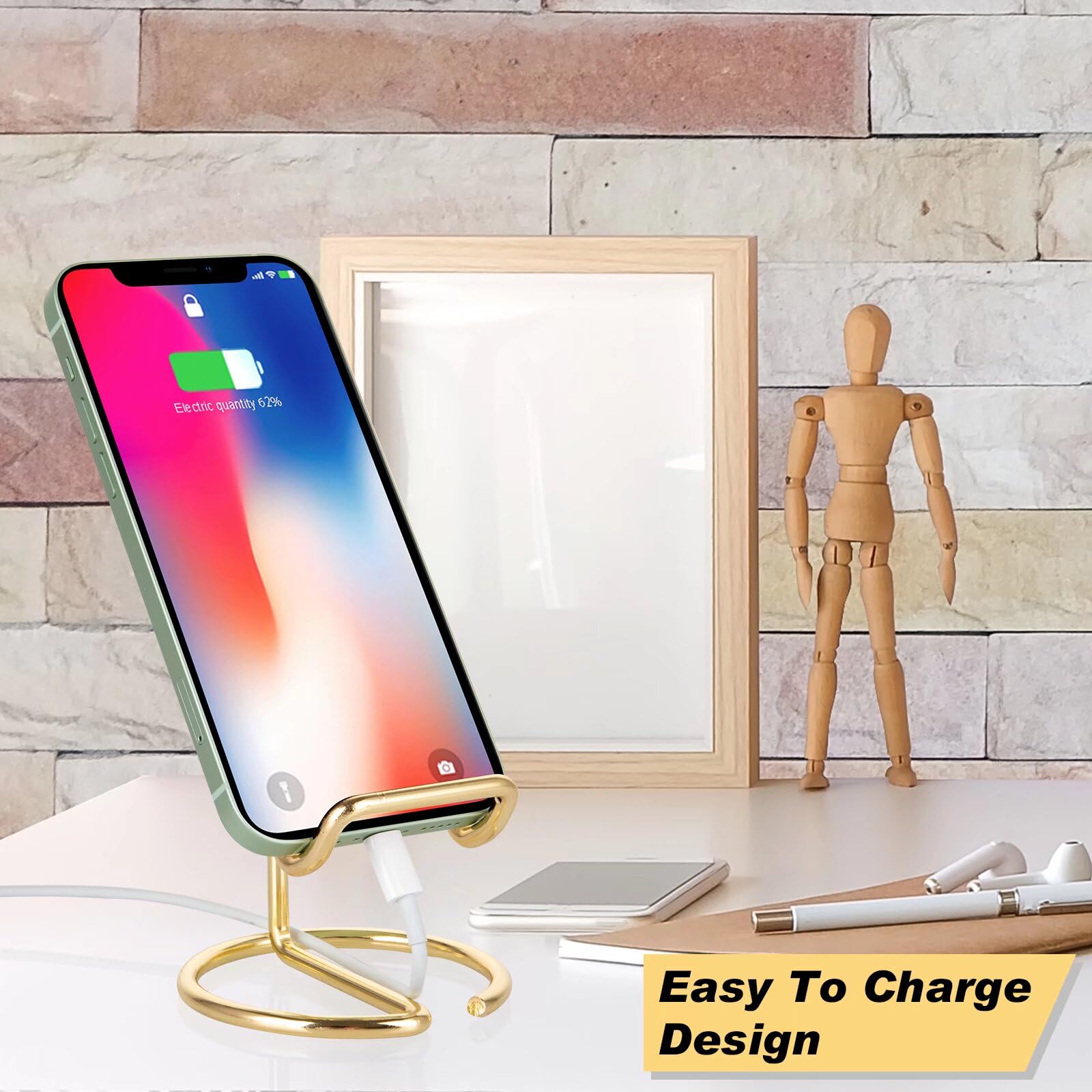 ROPOSY Cell Phone Stand for Desk, Cute Metal Black Cell Phone Stand Holder Desk Accessories, Compatible with All Mobile Phones, iPhone, iPad