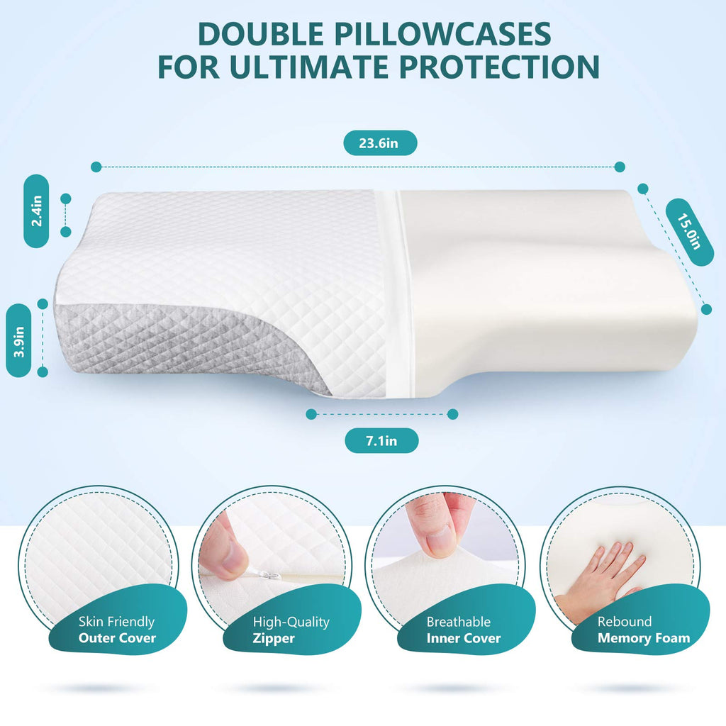 ZAMAT Memory Foam Pillow for Neck Pain Relief, Adjustable Ergonomic Cervical Pillow for Sleeping, Orthopedic Neck Pillow with Washable Cover, Bed Pillows for Side, Back, Stomach Sleepers
