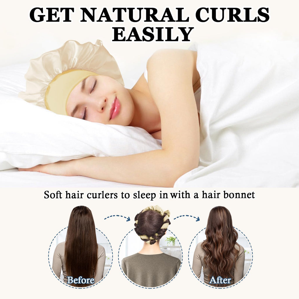 Gwabee Heatless Curls Overnight Hair Curler, 70" Soft Hair Curlers to Sleep In No Heat Curls Overnight, 9 PCS No Heat Curlers Set for Women - Blue