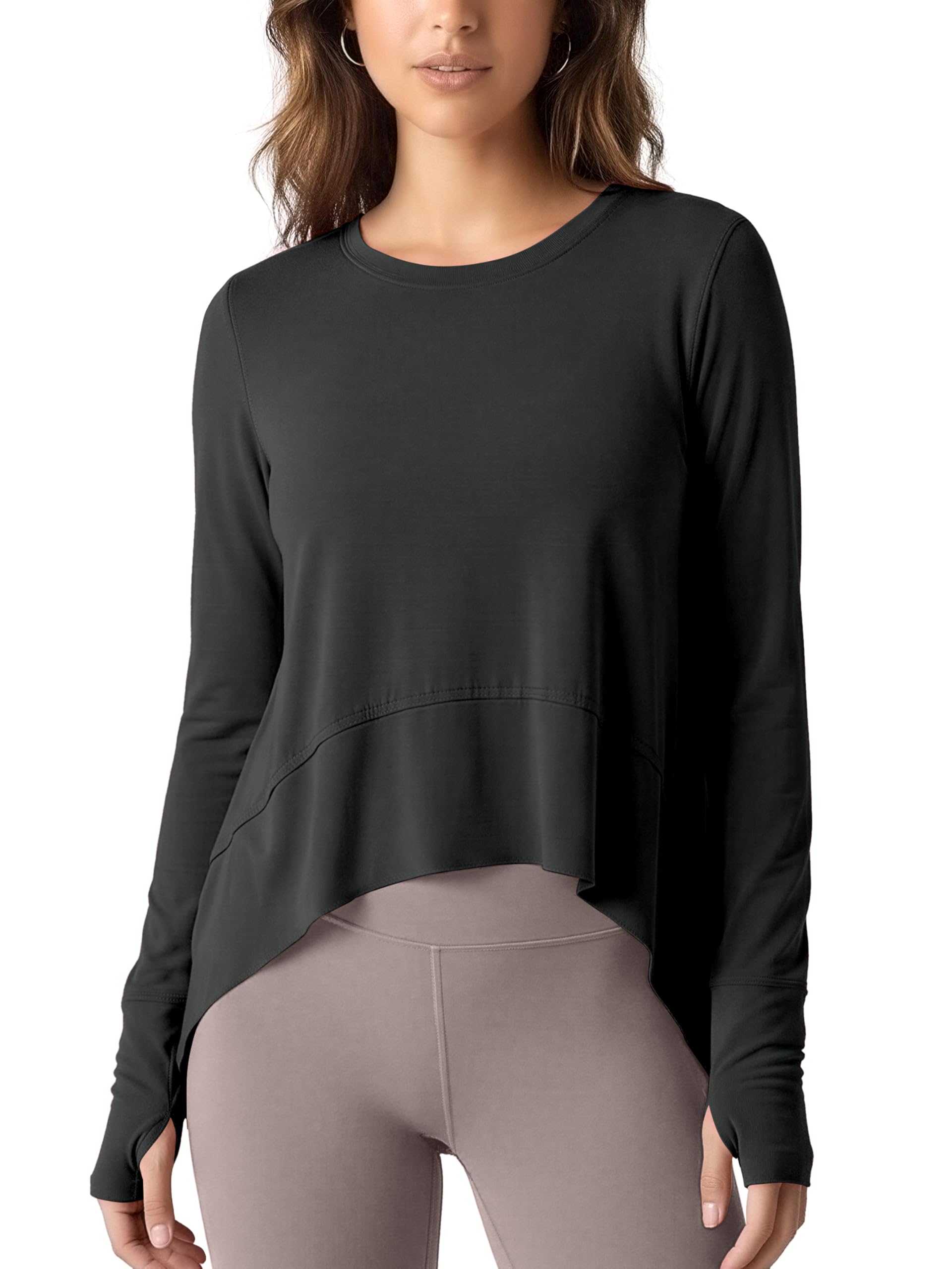 ODODOS Long Sleeve Tee for Women with Thumb Hole Athletic Gym Workout Crop Tops Yoga Shirts