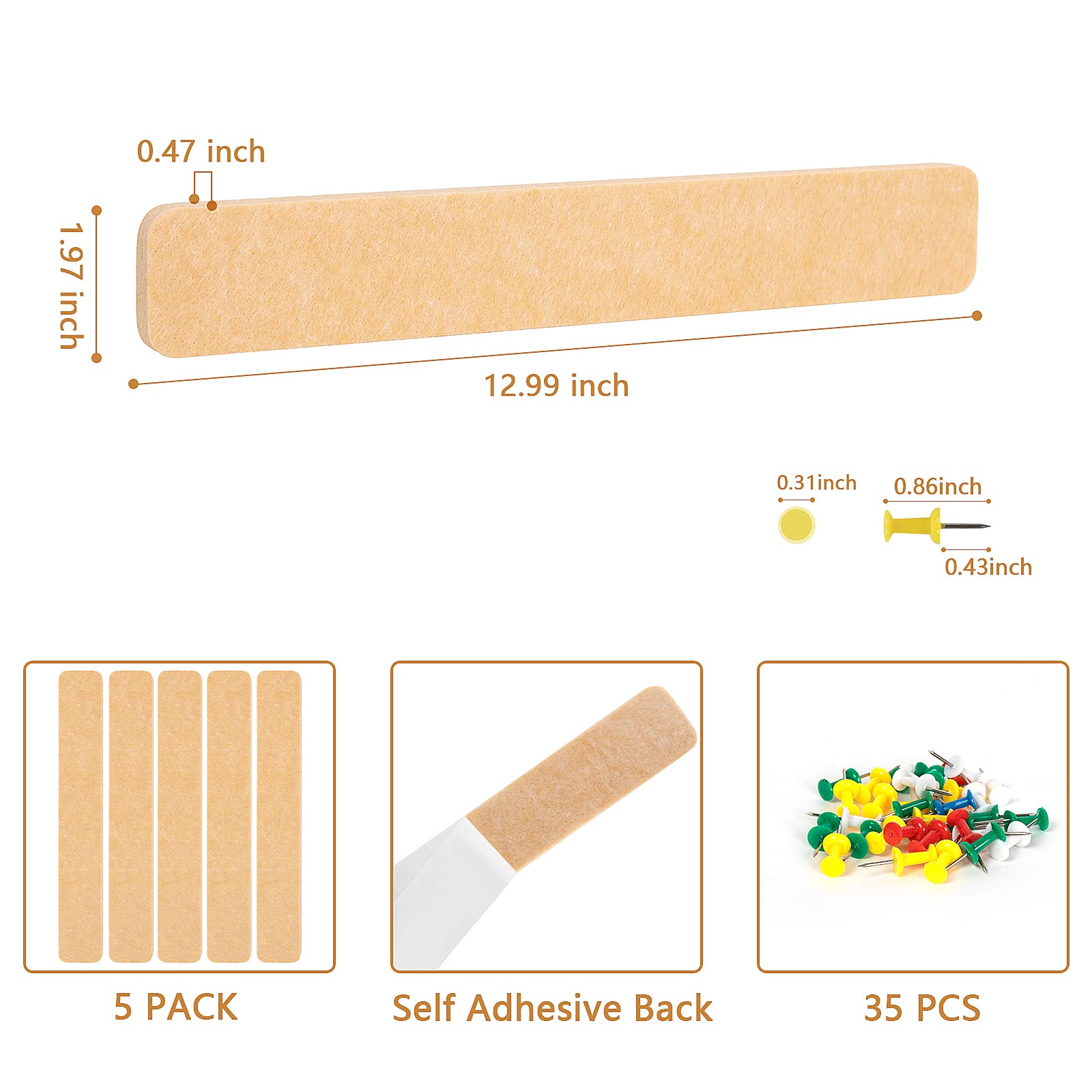 Felt Bulletin Board, 15.7''X 11.8'' corkboard Pin Board for Bedrooms Offices Home Wall Decoration, Self Adhesive Cork Board with 35 Push Pins for Paste Notes, Photos, Schedules (2 Pack)