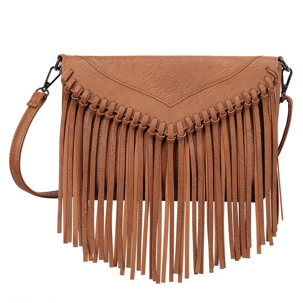 HDE Women's PU Leather Hobo Fringe Crossbody Tassel Purse Vintage Flap Envelope Handbag Western Sling Shoulder Bag