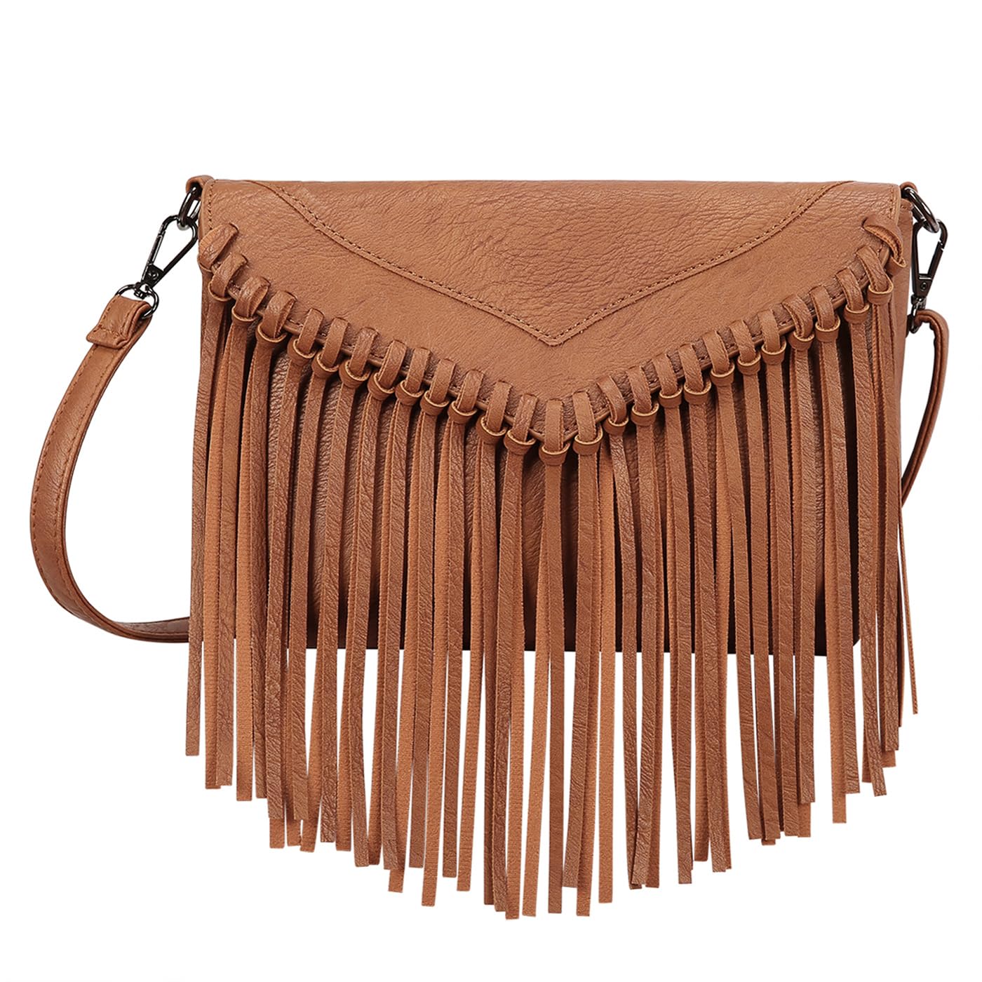 HDE Women's PU Leather Hobo Fringe Crossbody Tassel Purse Vintage Flap Envelope Handbag Western Sling Shoulder Bag