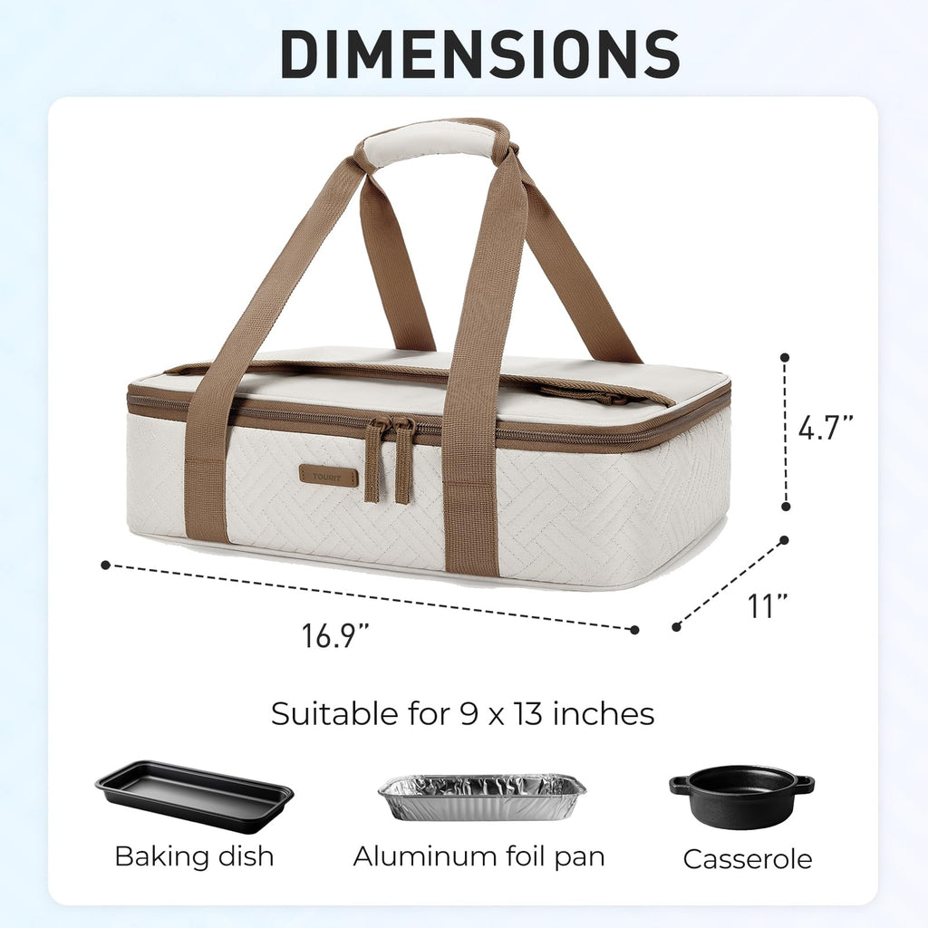 TOURIT Insulated Casserole Carrier for Hot or Cold Food Thermal Food Carrier for Picnic Cookouts Potluck Parties Fits 9" x 13" Baking Dish