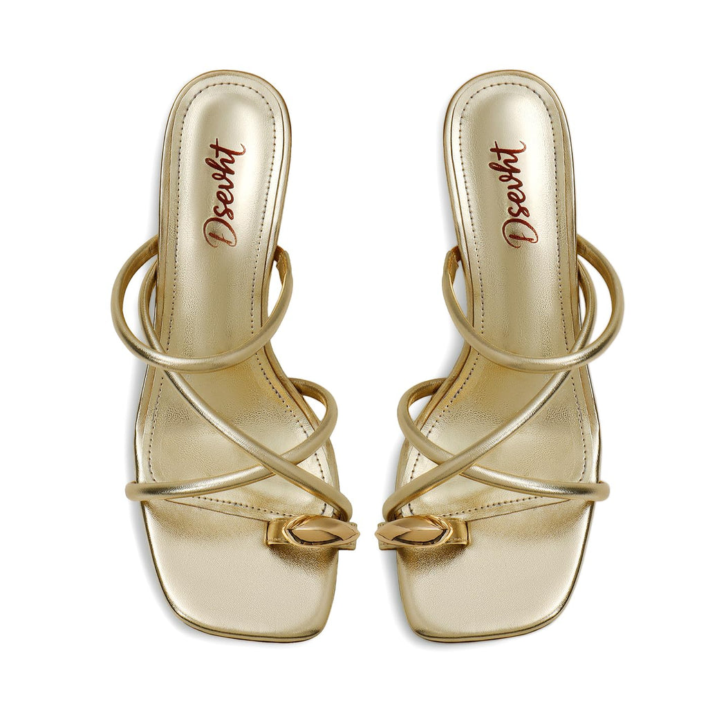 Dsevht Strappy Kitten Heel Sandals Toe Ring Flip Flop Stiletto Low Short Thong Heels Slip On Square Open Toe Summer Dress Shoes for Women