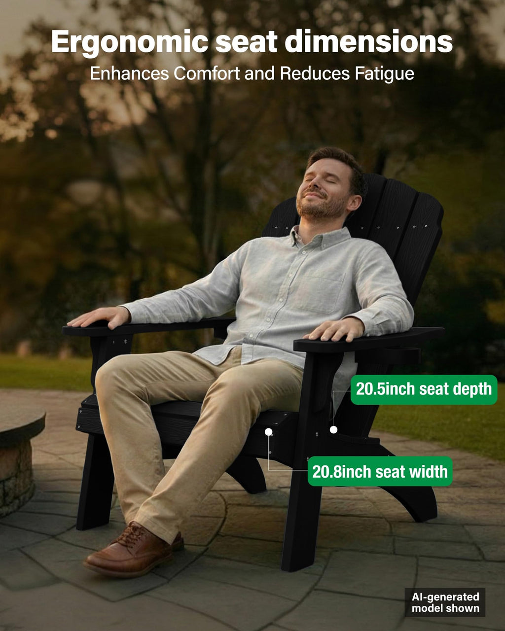 YEFU Oversized Plastic Adirondack Chair Set of 2 with Cup-Holder (Large Dual-Purpose), Weather Resistant, Poly Lumber Outdoor Chairs Duty Rating Widely Used in Patio, Lawn, Outside, Deck Chairs-Black