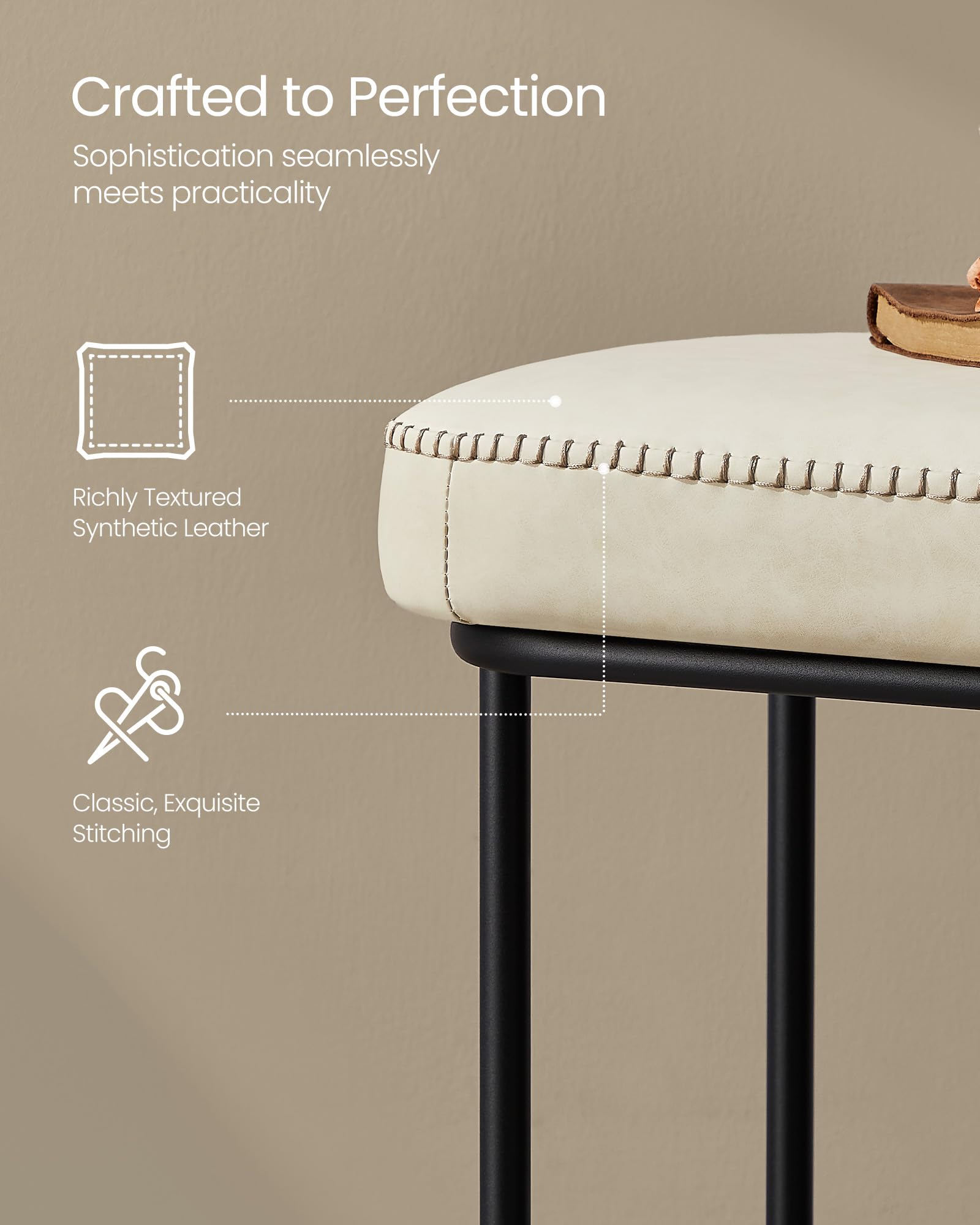 VASAGLE EKHO Collection - Storage Ottoman Bench, Entryway Bedroom Bench, 15 Gallons, Synthetic Leather with Stitching, Mid-Century Modern, Safety Hinges, Loads 660 lb, Caramel Brown ULOM074K01