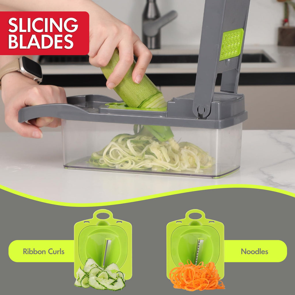Ourokhome Vegetable Chopper Onion Cutter, 12 in 1 Professional Mandoline Slicer for Kitchen, Multifunctional Food Chopper for Potato, Tomato, Veggie with Strainer Basket, 8 Blades, Blue