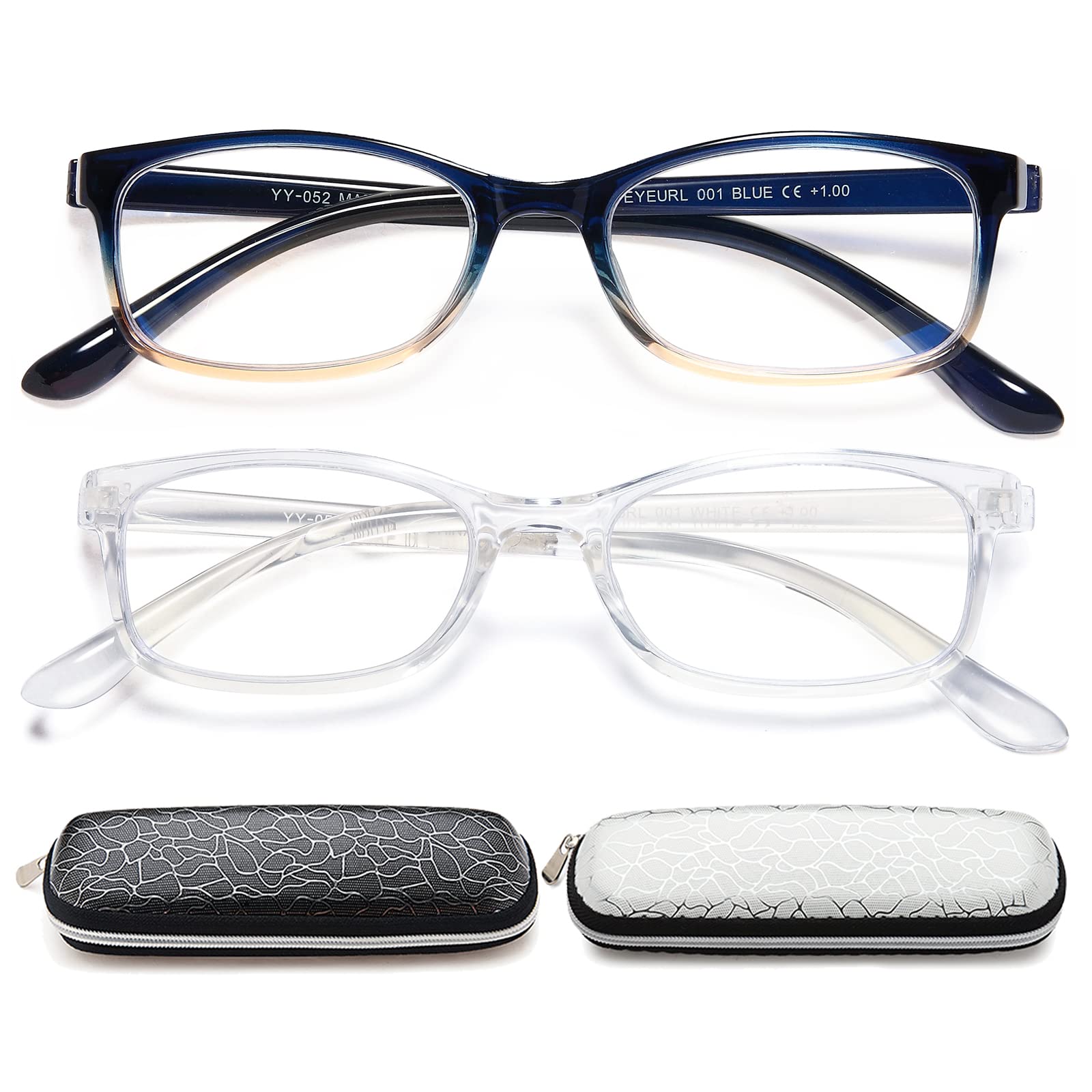EYEURL Reading Glasses for Women Men Blue Light Blocking, 0.00 Anti Eye Strain Computer Readers, TR90 Ultra Lightweight Rectangle Frame Eyeglasses