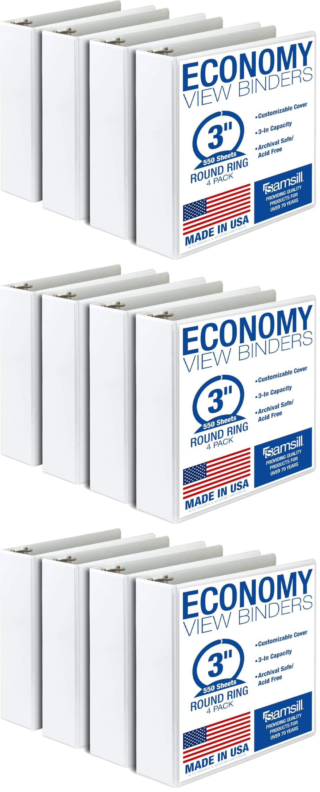 Samsill 1 Inch 3 Ring Binders, Economy Round Ring, Clear View Cover, 200 Sheet Capacity - for School, Home, Office - Blue, 4 Pack