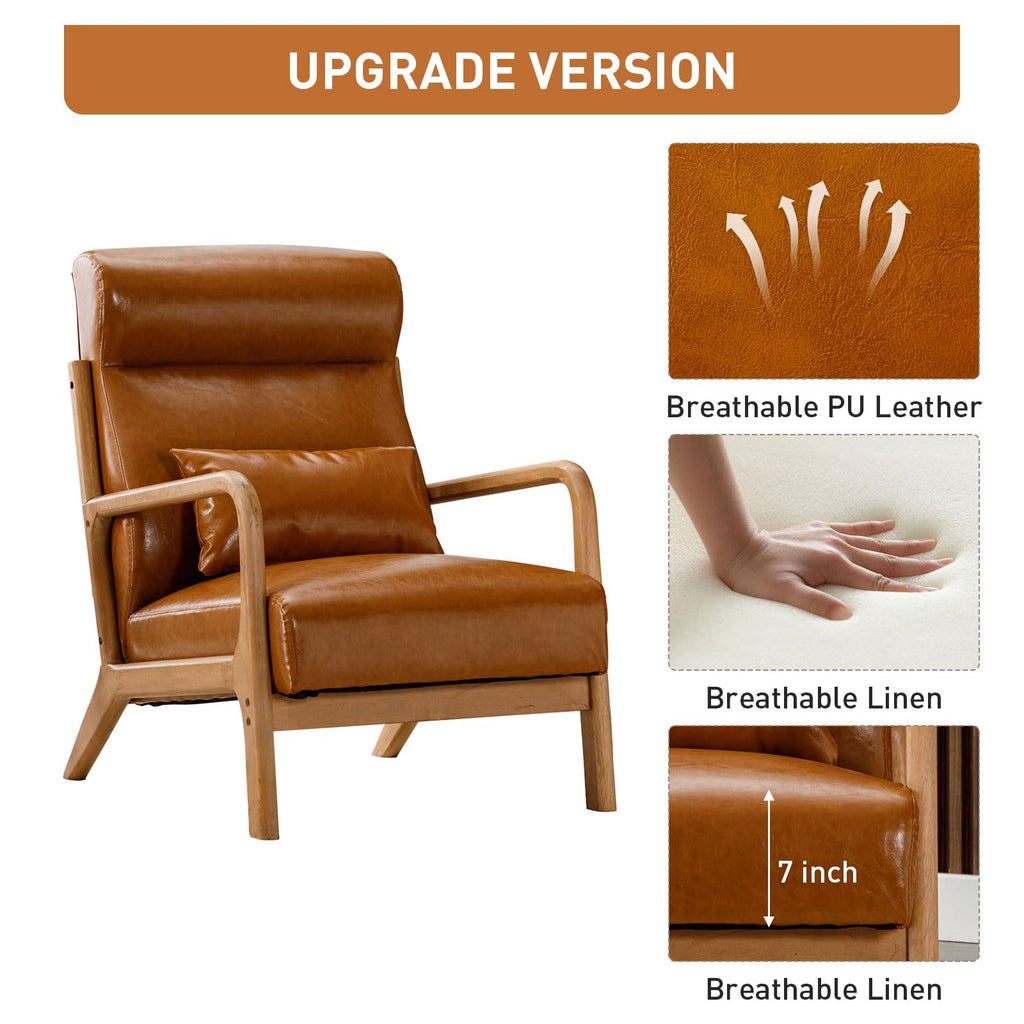 ANJ Mid Century Modern Accent Chair, Comfy Fabric Living Room Chairs with Solid Wood Frame, Lounge Reading Armchair, Easy Assembly, Beige