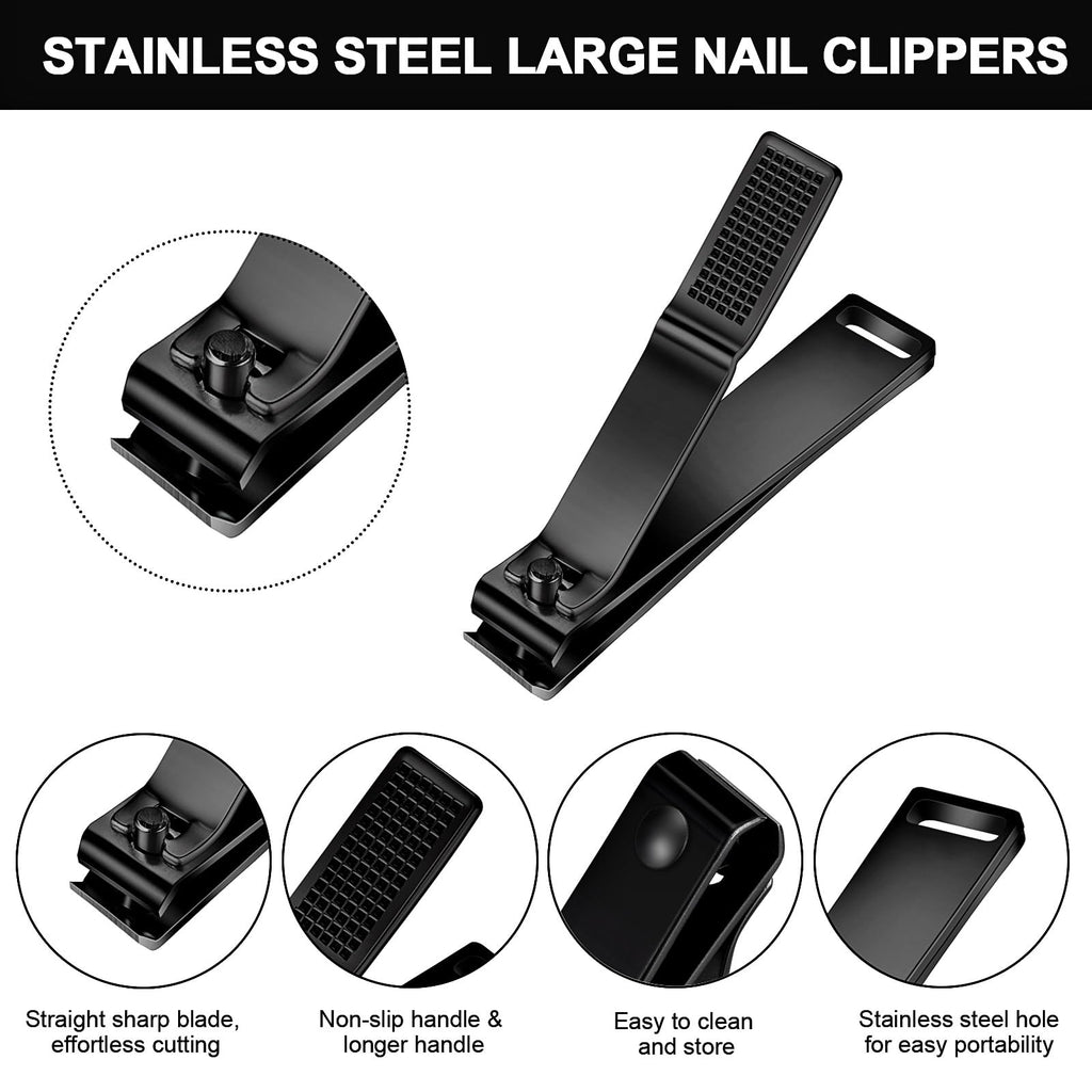 Mudder 6 Pcs Black Large Toenails Clippers Big Nail Clippers Straight Edge Toenails Cutters Stainless Steel Nails Trimmer Cutters for Men Women Thick Nails, Straight Sharp Blade and Anti-Slip Handle