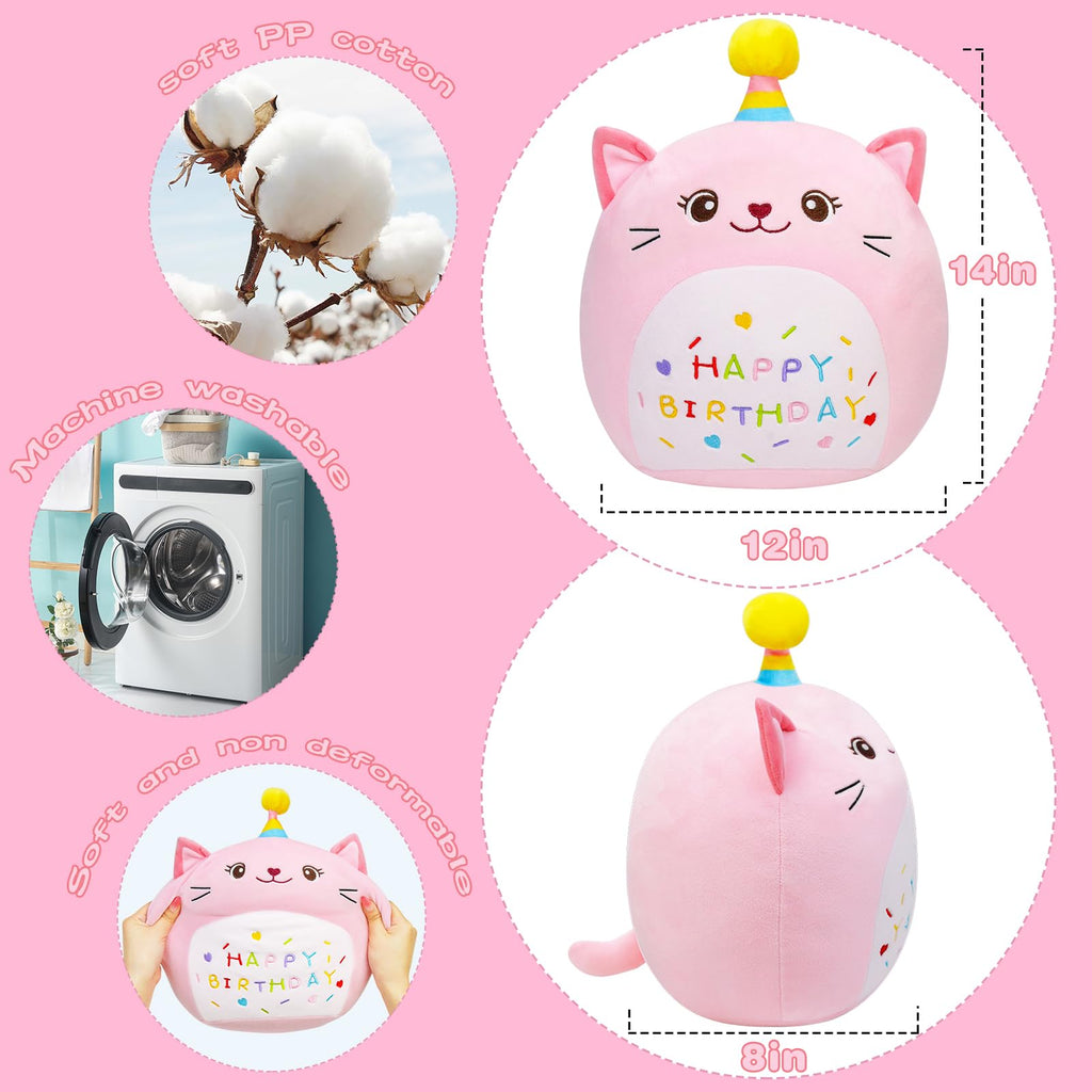 LICSOR Cat Plush Toy 14 Inch Cute Unicorn Birthday Stuffed Animal Soft Cat Plushies Pillow Pink Doll Gifts for Kid Toddlers Home Room Decoration