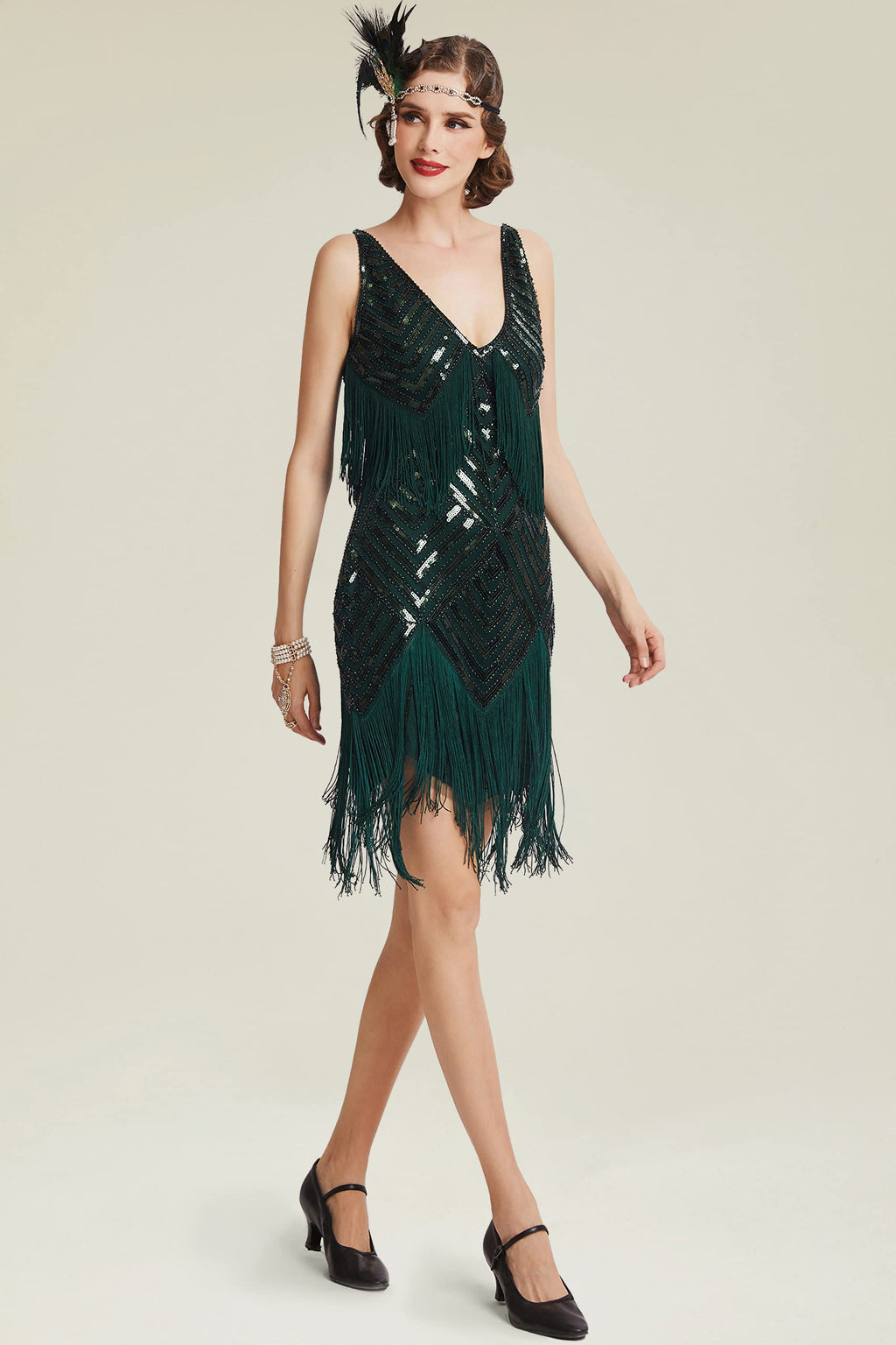 BABEYOND Women's 1920s Flapper Dress V Neck Slip Dress Roaring 20s Great Gatsby Dress for Party
