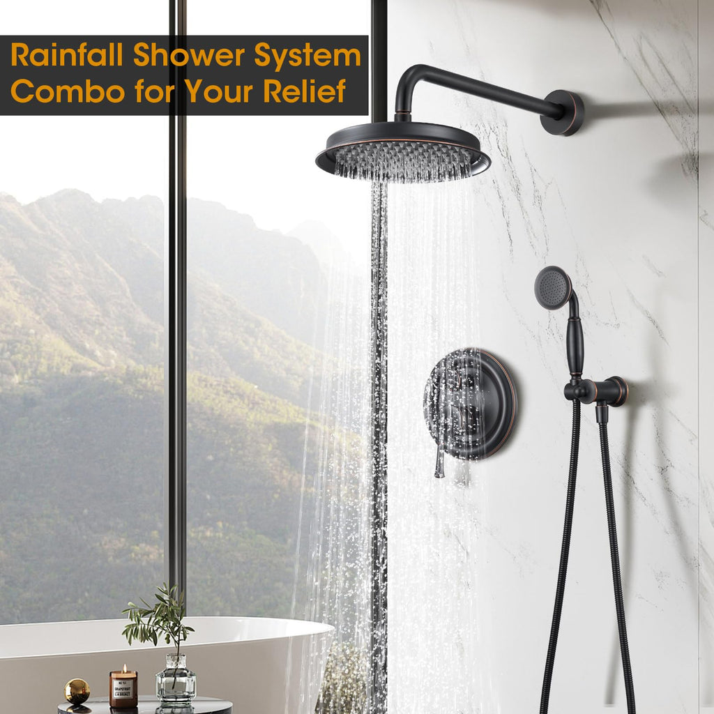 Rainfall Shower Head with Handheld Combo, Brushed Gold Shower System with Balance Pressure Valve, 9 inch Shower Head and Faucet Set, Rain Shower Head with Handheld Spray Wall Mount(B2312-BG)