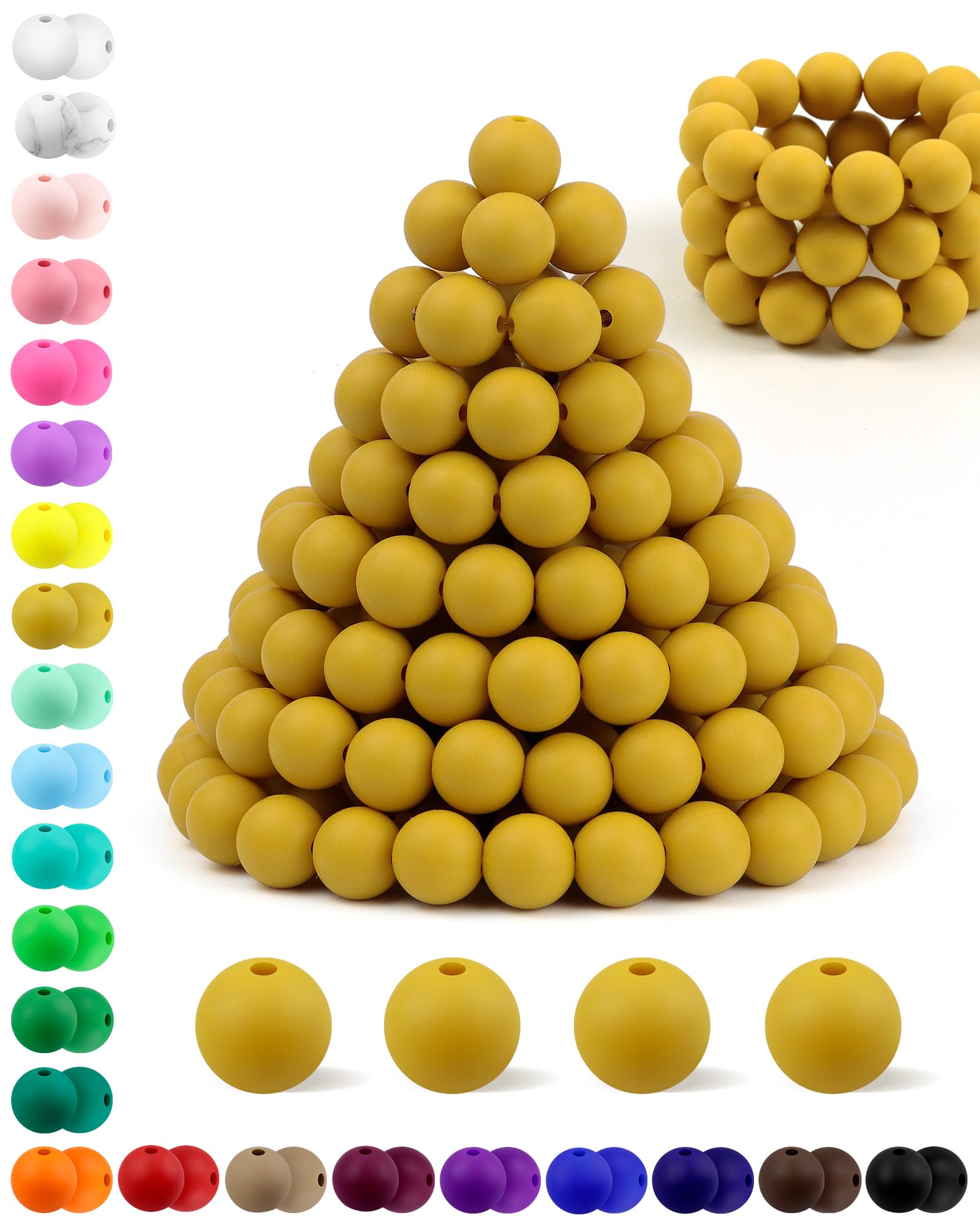180PCS FIVEIZERO Silicone Beads – 30 Colors 12mm Round Rubber Beads Bulk for DIY Crafts, Keychain Accessories & Jewelry Making | Soft Silicone, Seamless Finish, Easy to String, Fade Resistant, Durable for Daily Use