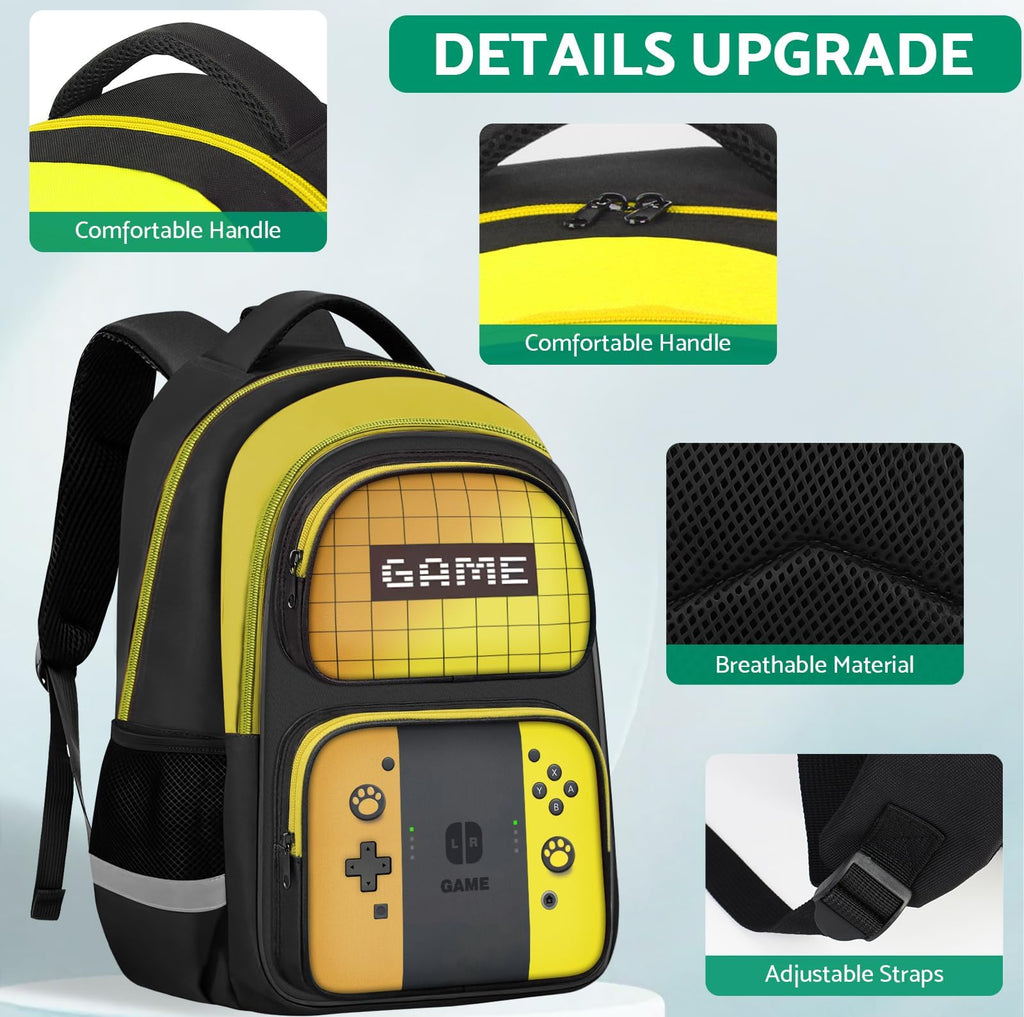 Kids Backpack For Boys，Gamer Boys Backpack For Children Teens Elementary Middle School, 17″ Students Bookbag