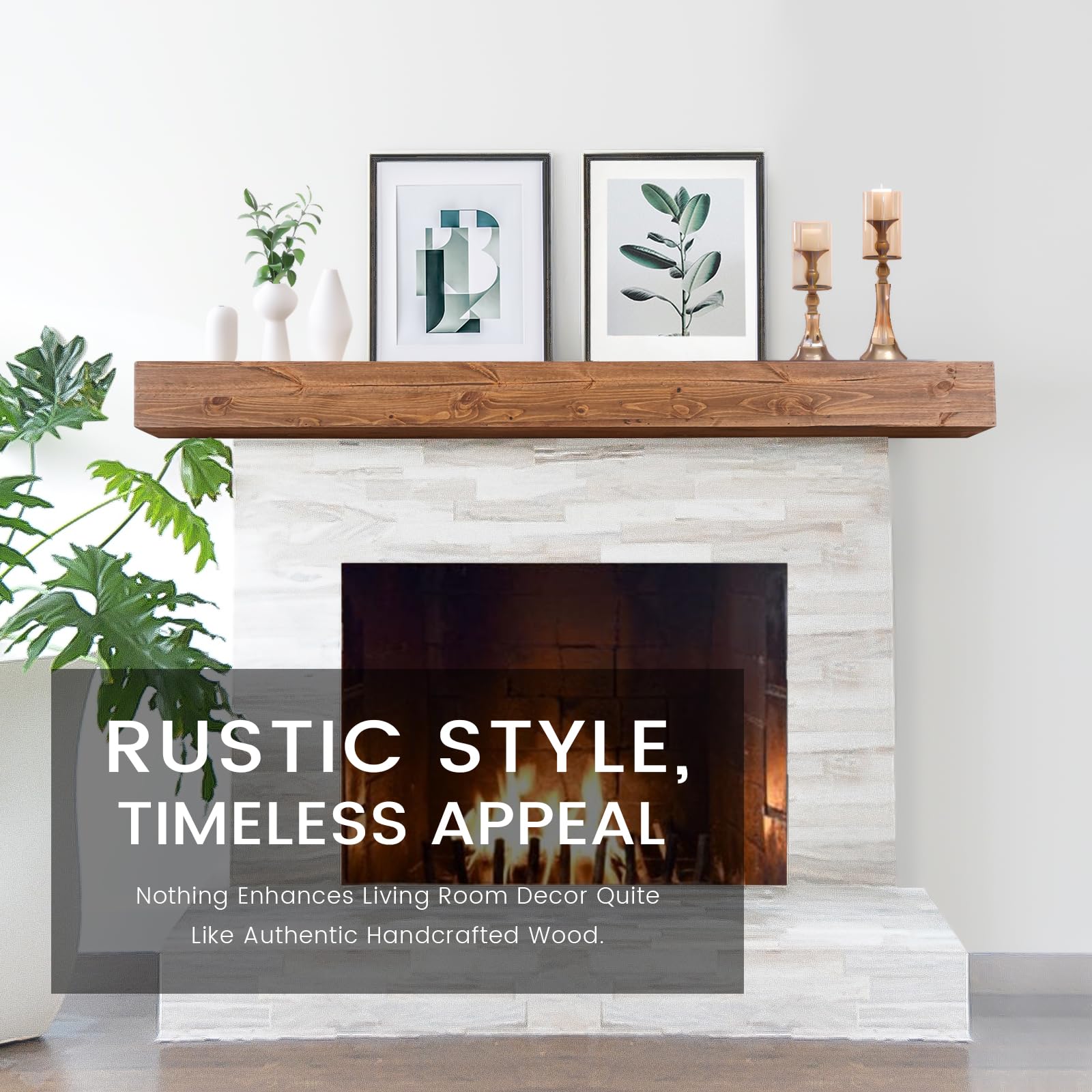 G GOOD GAIN Fireplace Mantel 54inch - Handmade Rustic Wood Mantel for Over Fireplace | Wall Mounted Floating Mantle Shelves for Living Room Decor(Chocolate, 54Lx5Hx8D)