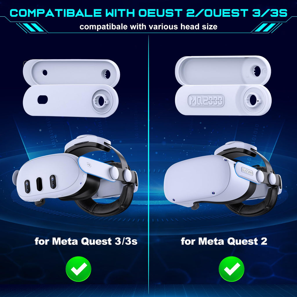 Hot-Swappable Battery Head Strap for Quest 2/Quest 3/3S, 15000mAH Detachable Battery, Extra 6-8 Hours Playtime, Double Knobs, Soft Cushion, Reduces Head Pressure, with One Charging Dock
