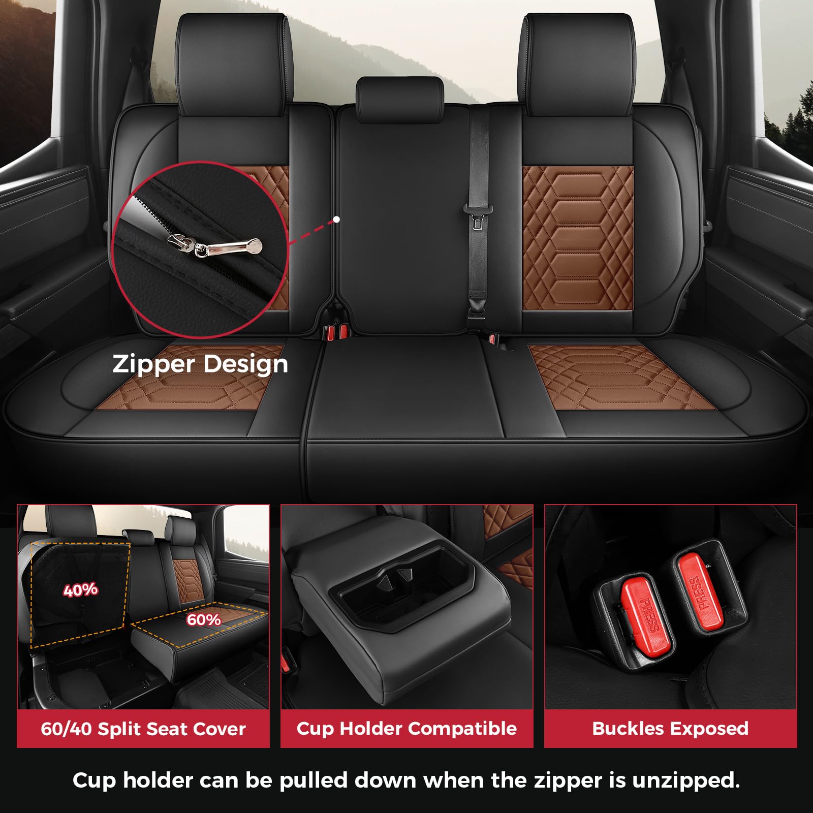 FREESOO Tundra Seat Covers 2007-2013, Fit for Toyota Tundra Crewmax Cab 5 Seats, Custom Truck Seat Covers with Waterproof Faux Leather Black