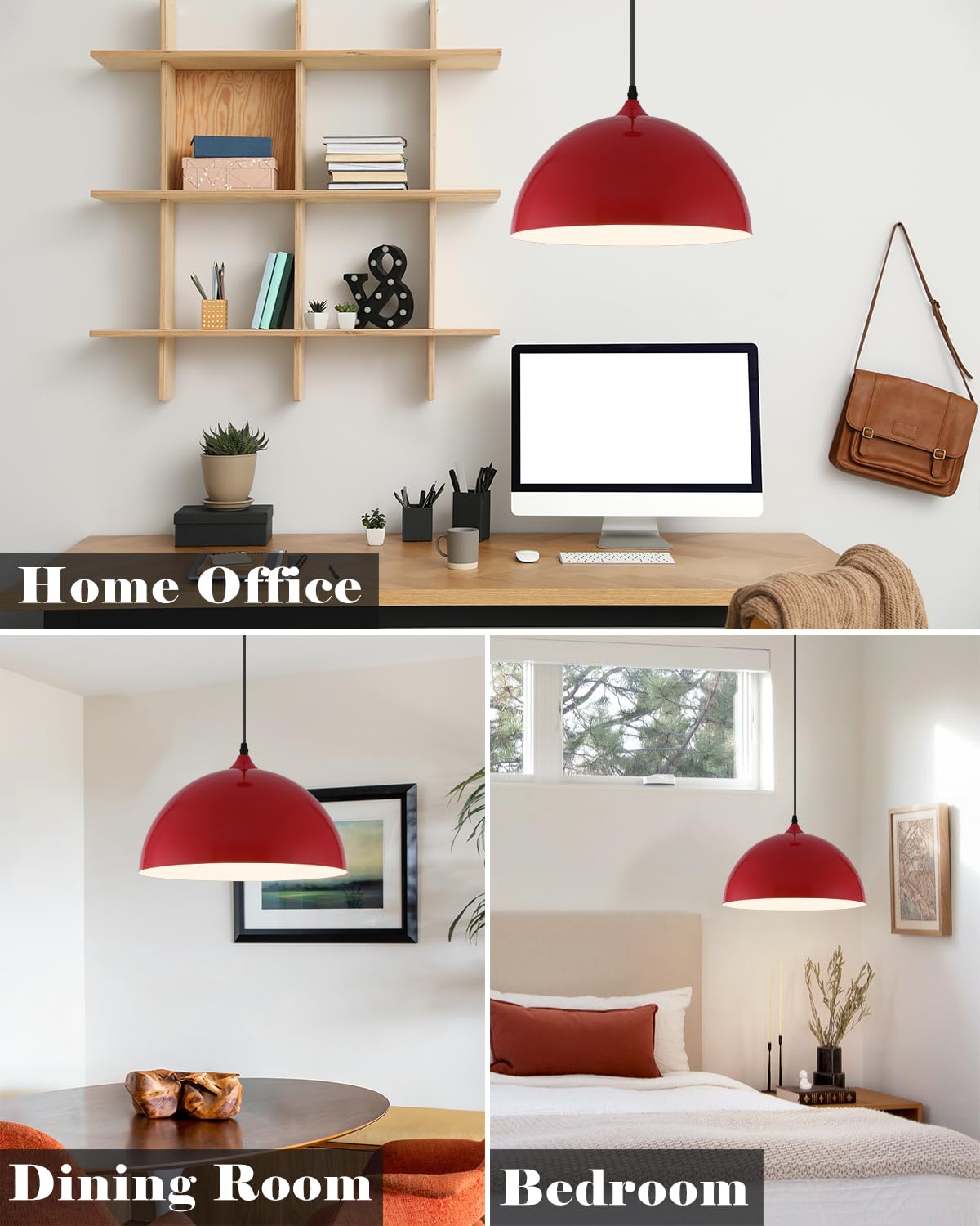White Pendant Lights, 11.8 inch Pendant Lights Kitchen Island, Farmhouse Pendant Light Fixtures (White Inside), Industrial Pendant Lighting for Dining Room, Bedroom, Hallway (1 Pack)