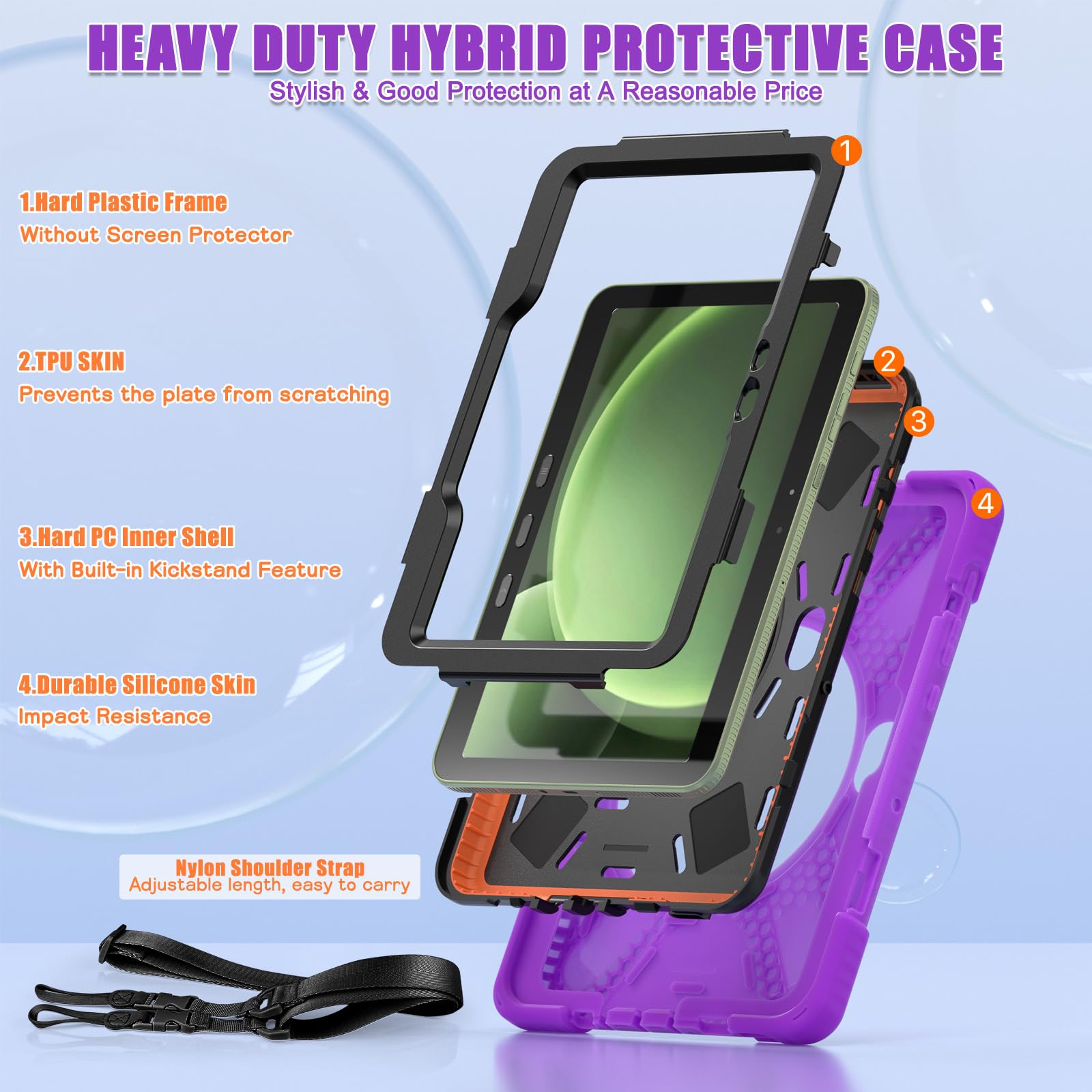 Samsung Galaxy Tab Active5/Active 3 8.0 Case, with 360 Stand, Handle Hand Strap & Shoulder Strap for Galaxy Tab Active5 8" 2024 X300/X307, Active3 8" 2020 T570/T575/T577 (Black)