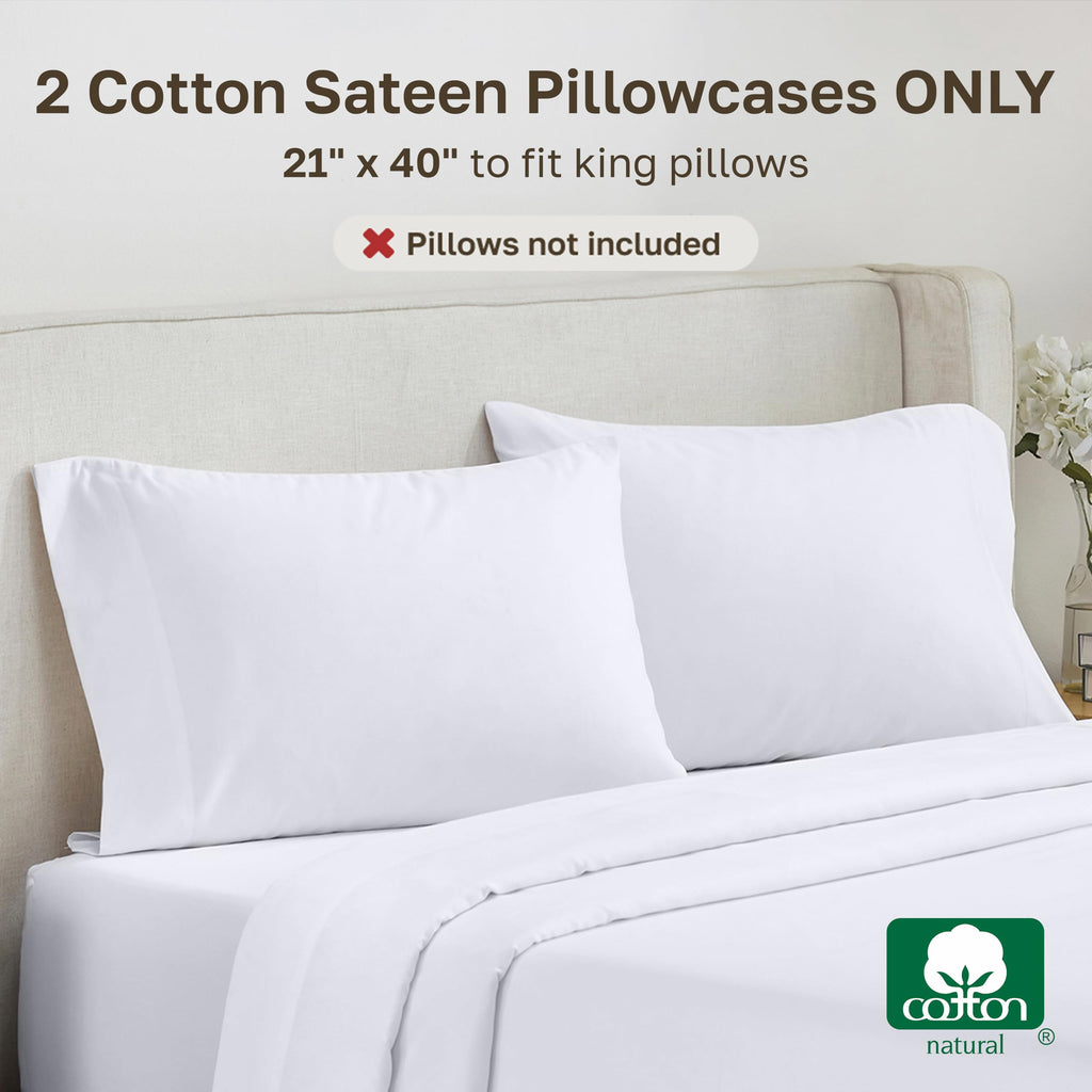 CALIFORNIA DESIGN DEN Soft & Silky 500 Thread Count 100% Cotton is Cool & Smooth, White Pillowcases Queen Size Fits Standard & Queen Pillows (Pure White)