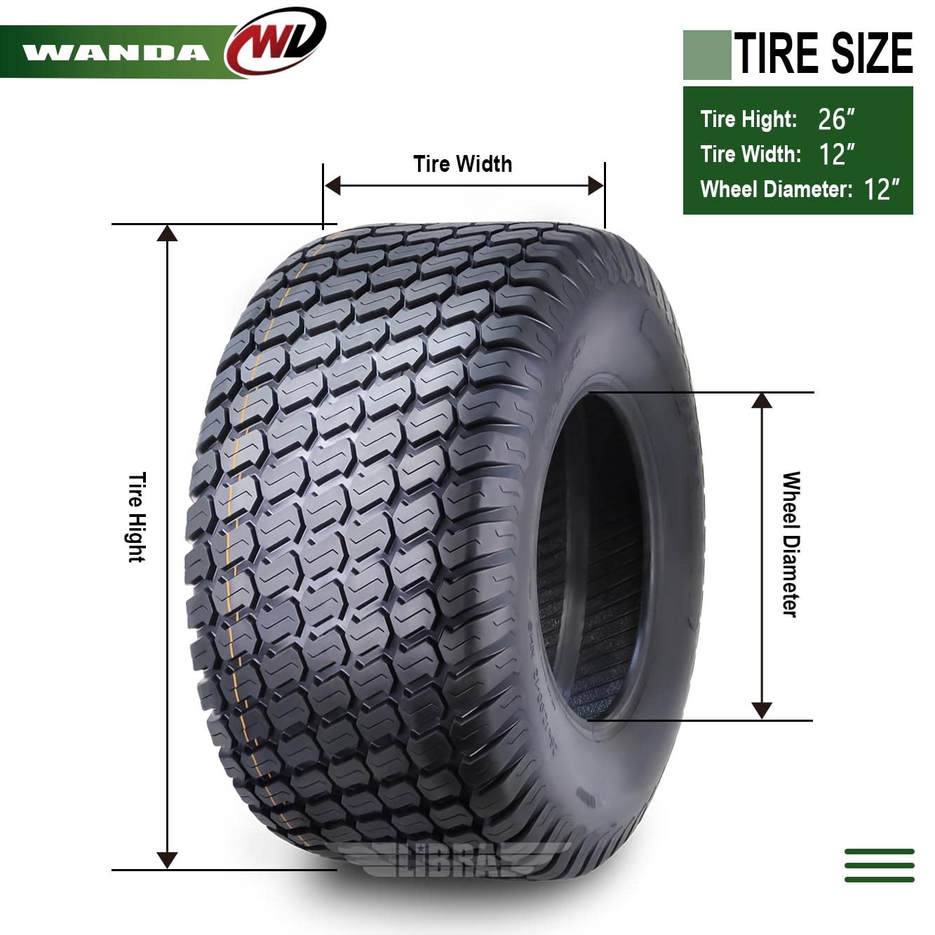 WANDA 11x4-5 Zero Turn Lawn Mower Utility Cart Turf Tire 11x4x5 11x4.00-5/4 Ply - 13204