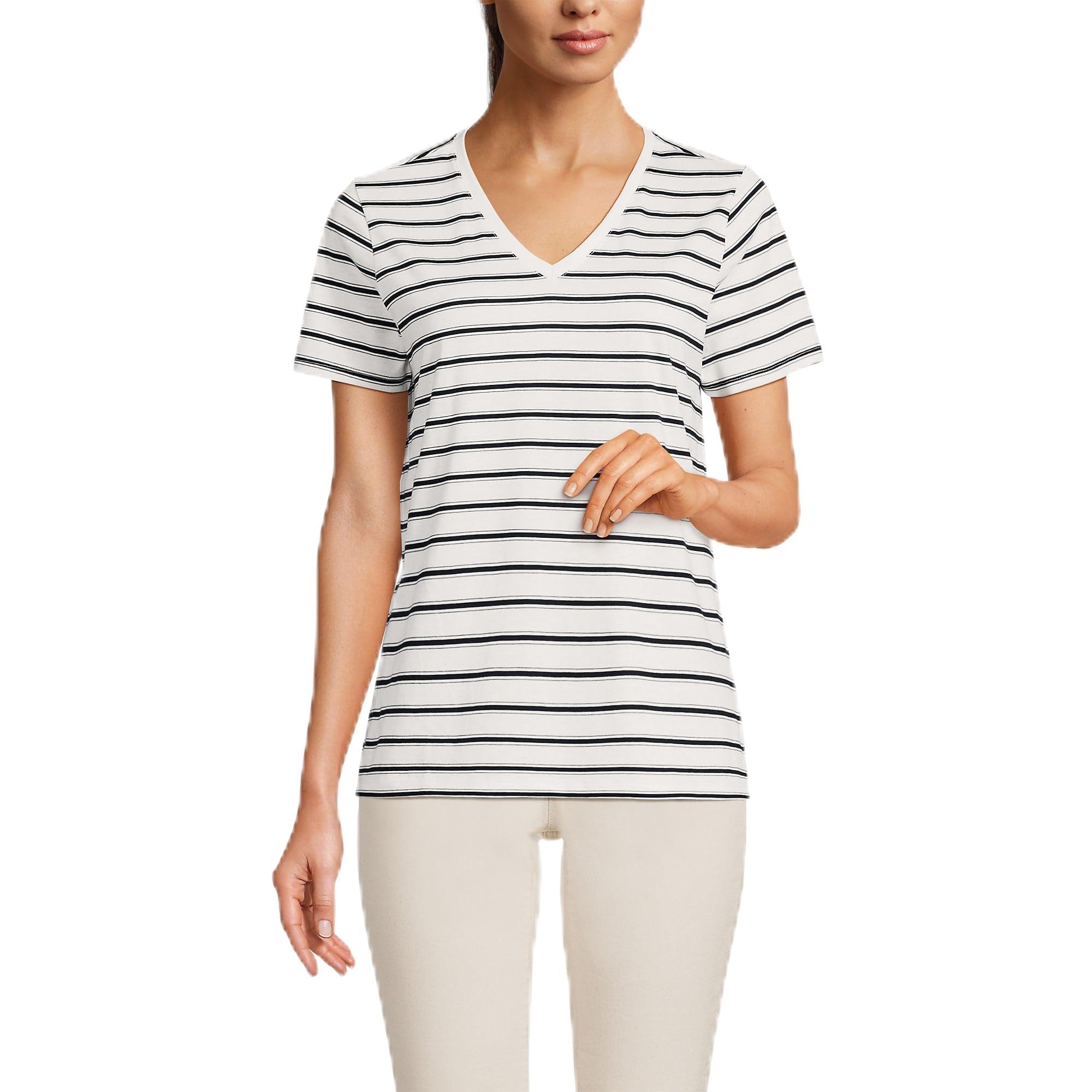Lands' End Women's Relaxed American-Grown Supima Cotton V-Neck T-Shirt