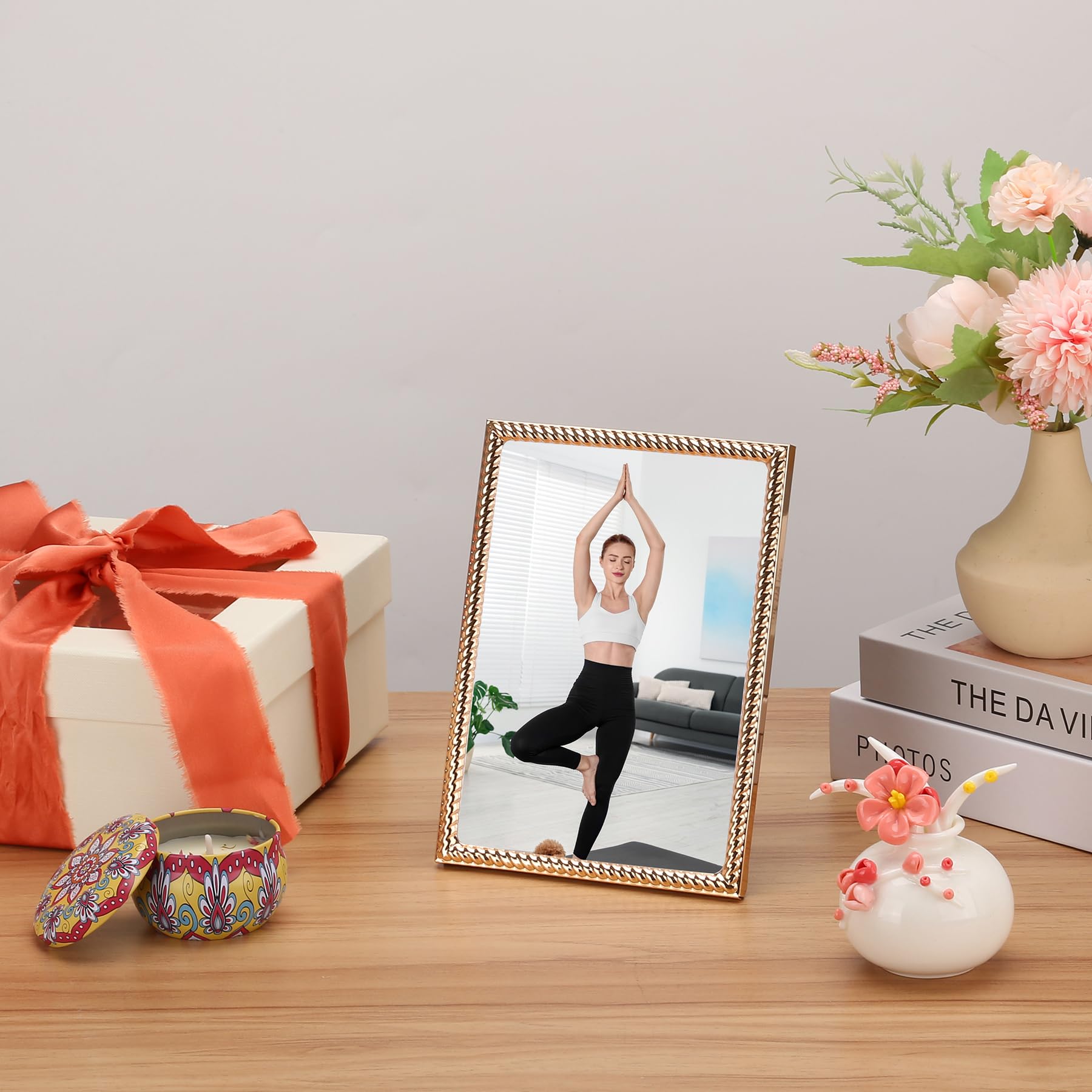 4x4 Gold Rope Design Metal Picture Frame With Mat for 3x3'', Premium Velvet Backing Real Glass Front Desktop & Wall Display Elegant Home Decor