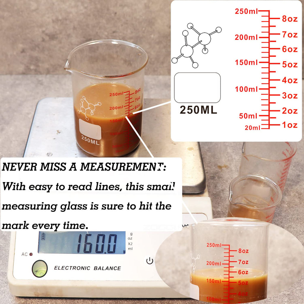 High Borosilicate Glass Measuring Cup-V-Shaped Spout，Glass Measuring Beaker for Kitchen or Restaurant, Easy to Read, 30 ML (1 Oz)-Pack of 2