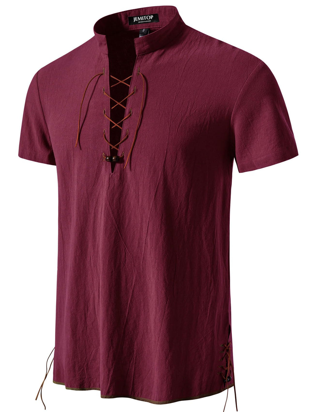 JEMITOP Men's Pure Cotton Vintage Short Sleeve Lace Up Shirts for Renaissance Pirate Viking Medieval Costume