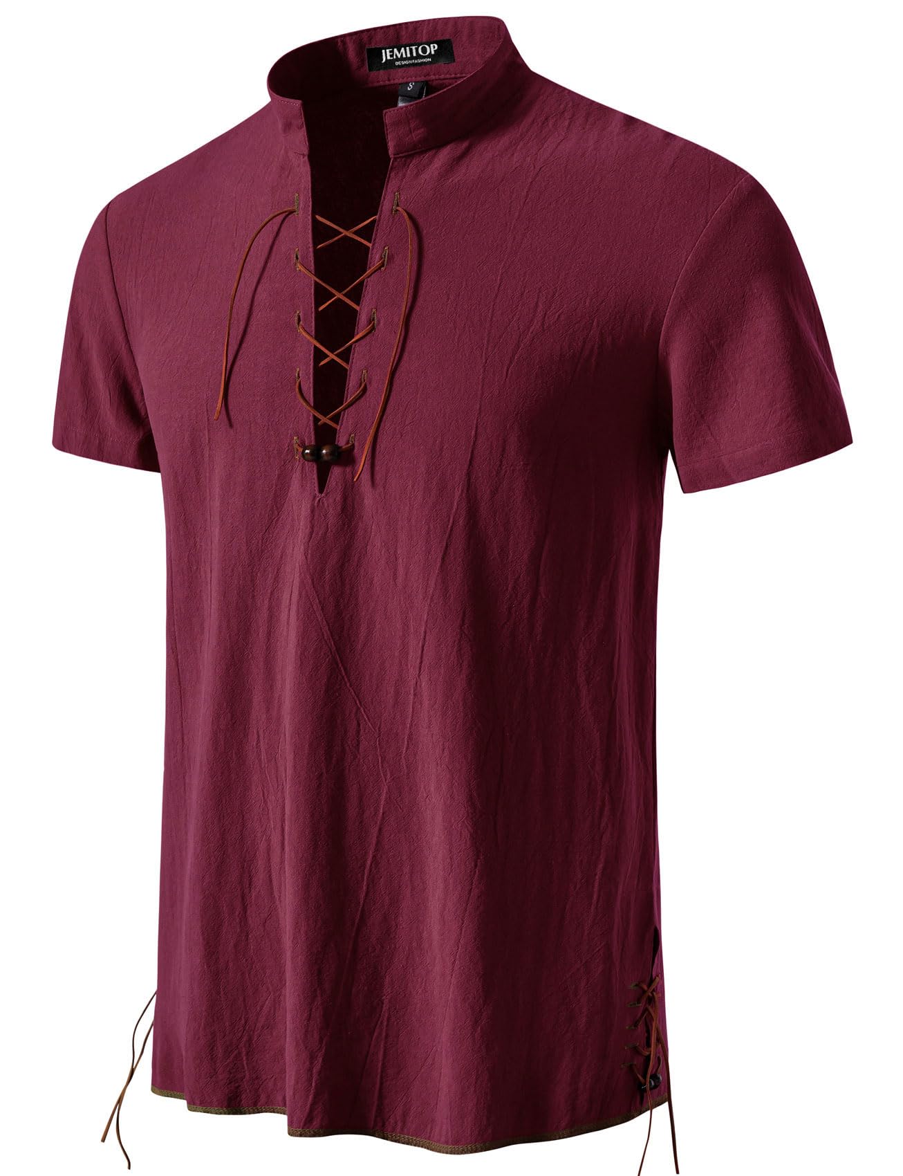 JEMITOP Men's Pure Cotton Vintage Short Sleeve Lace Up Shirts for Renaissance Pirate Viking Medieval Costume