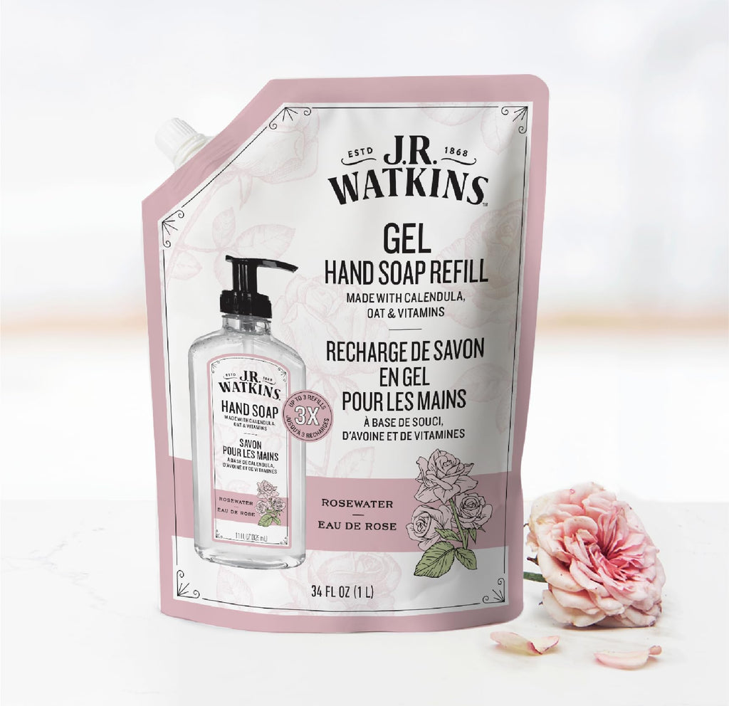 J.R. Watkins Gel Hand Soap Refill, Moisturizing Hand Wash, Formulated with Plant-Based Cleansers, Alcohol-Free, Cruelty-Free, Aloe & Green Tea, 34 Fl Oz, 2 Pack
