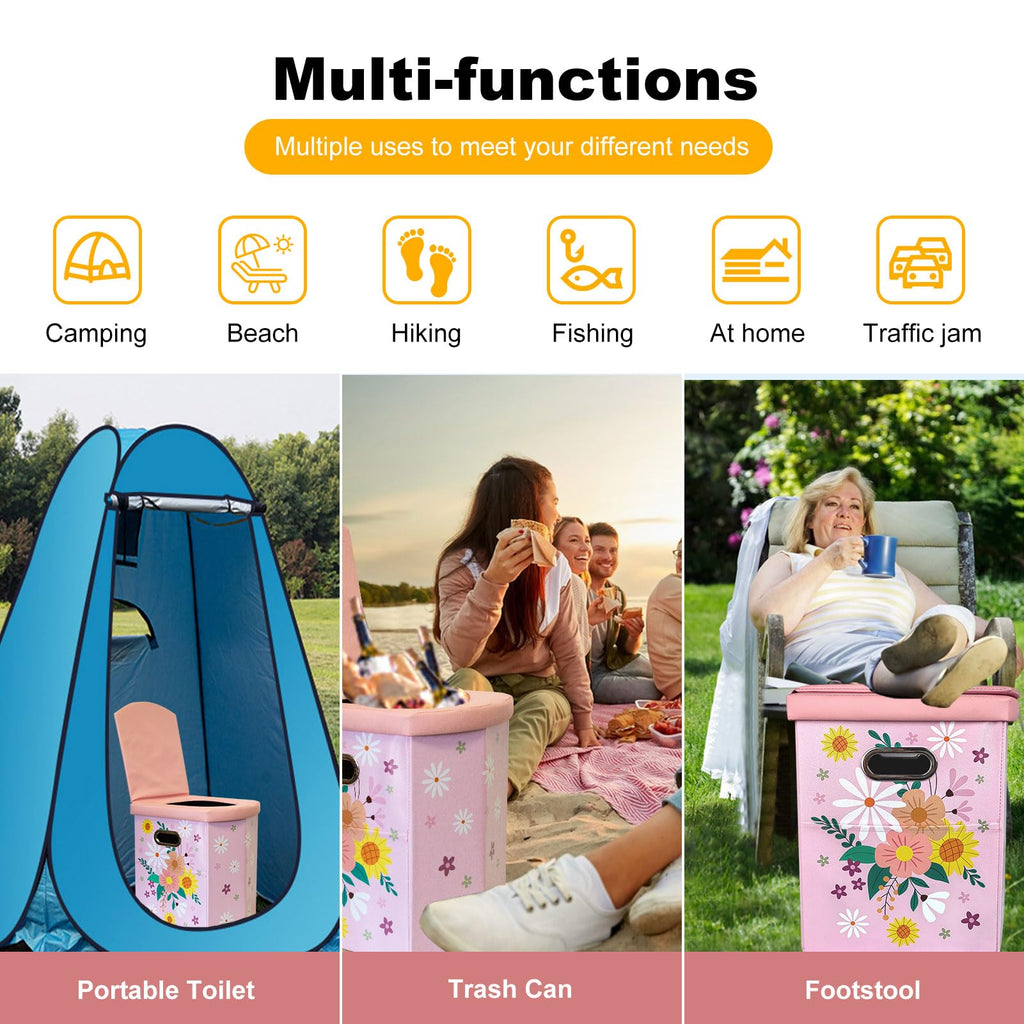 Ann Katy Upgrade XL Portable Toilet for Adults, Extra Large Portable Travel Floding Toilet, Camping Tall Toilets with Lid for Adults and Kids Compact Potty for Car,Hiking,Beach and Camping
