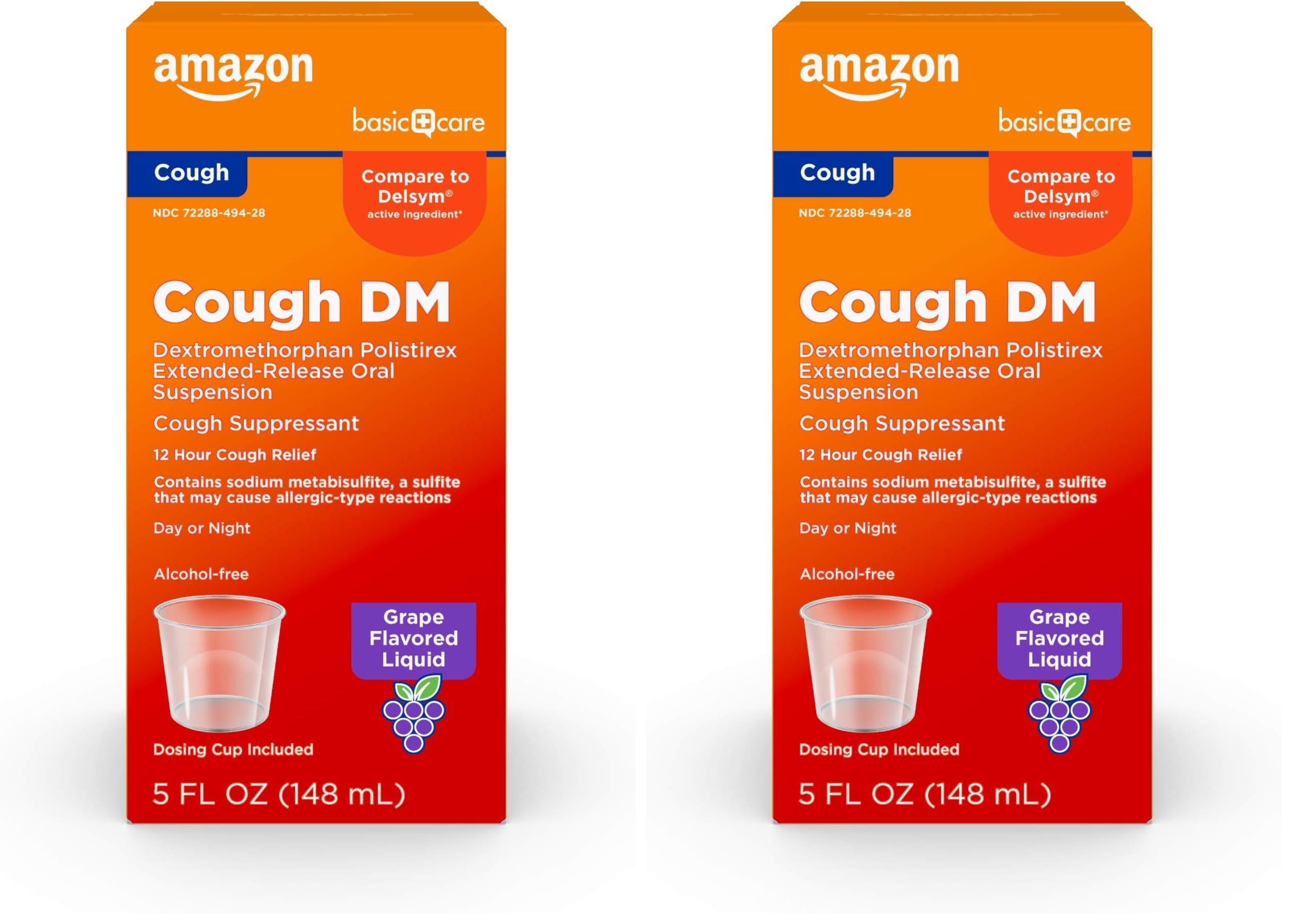 Amazon Basic Care 12 Hour Cough DM Syrup, Extended-Release Dextromethorphan, Grape Flavor Cough Medicine, 5 fl oz (1-Pack)
